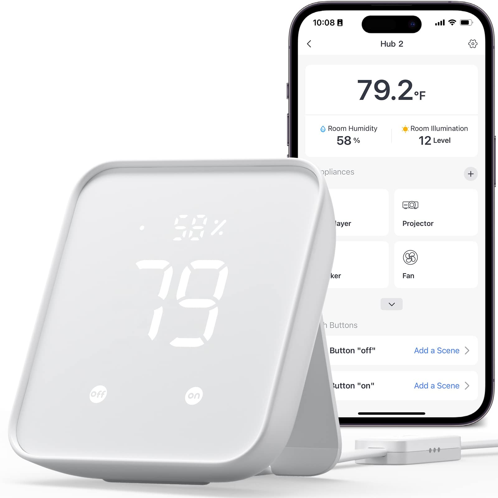SwitchBot Hub 2 (2nd Gen), work as a WiFi Thermometer Hygrometer, IR Remote Control, Smart Remote and Light Sensor, Link SwitchB