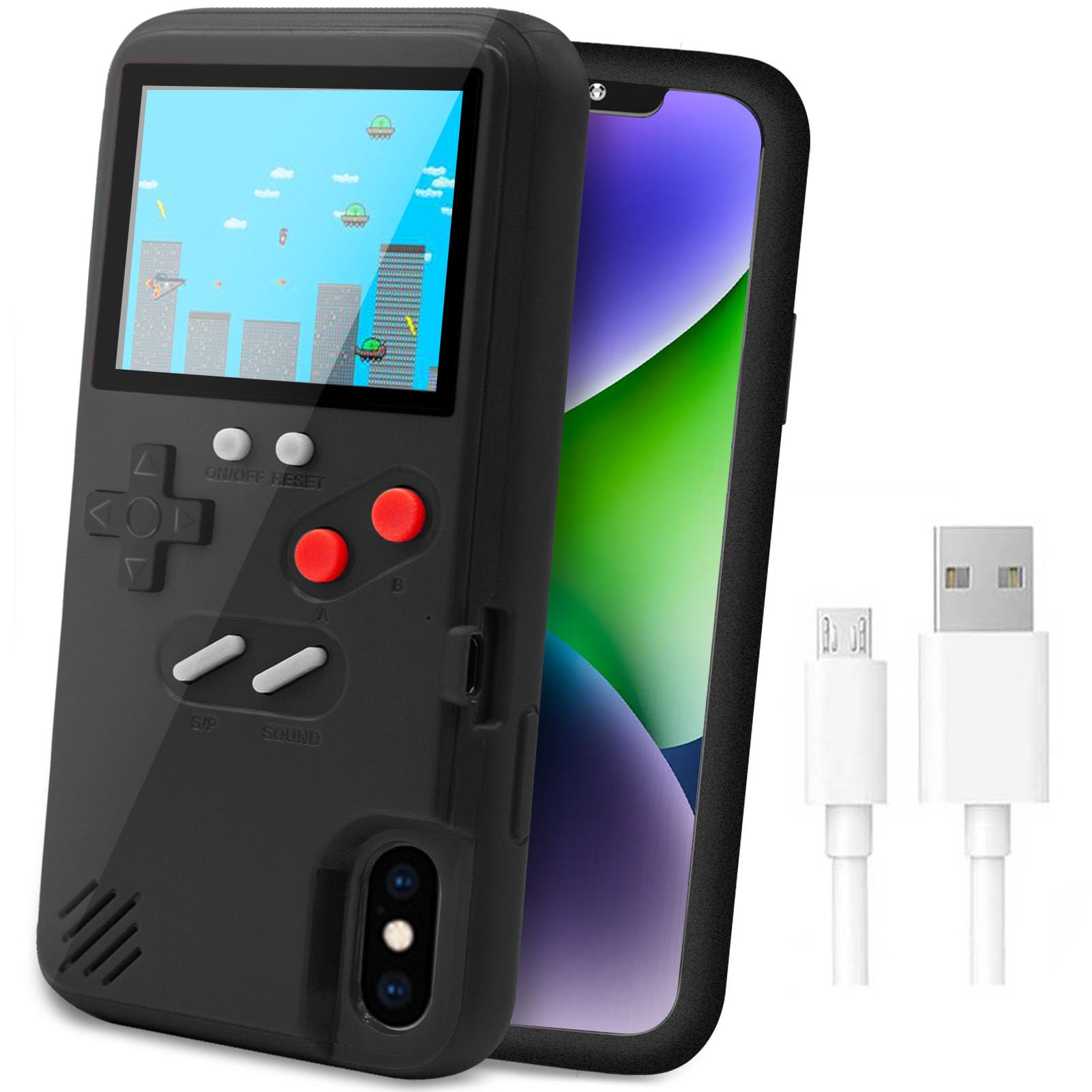 Lucbuy Game Console Case Compatible For Iphone X/Xs, Retro Protective Cover Self Powered Case With 36 Small Games, Full Color Di