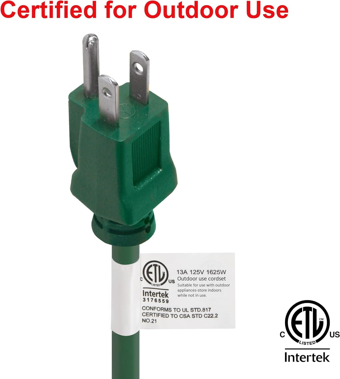 Clear Power Outdoor Extension Cord   15 Ft, Green | Lawn & Garden, 16/3 Sjtw, 3 Outlet, Water & Weather Resistant, Flame Retarda