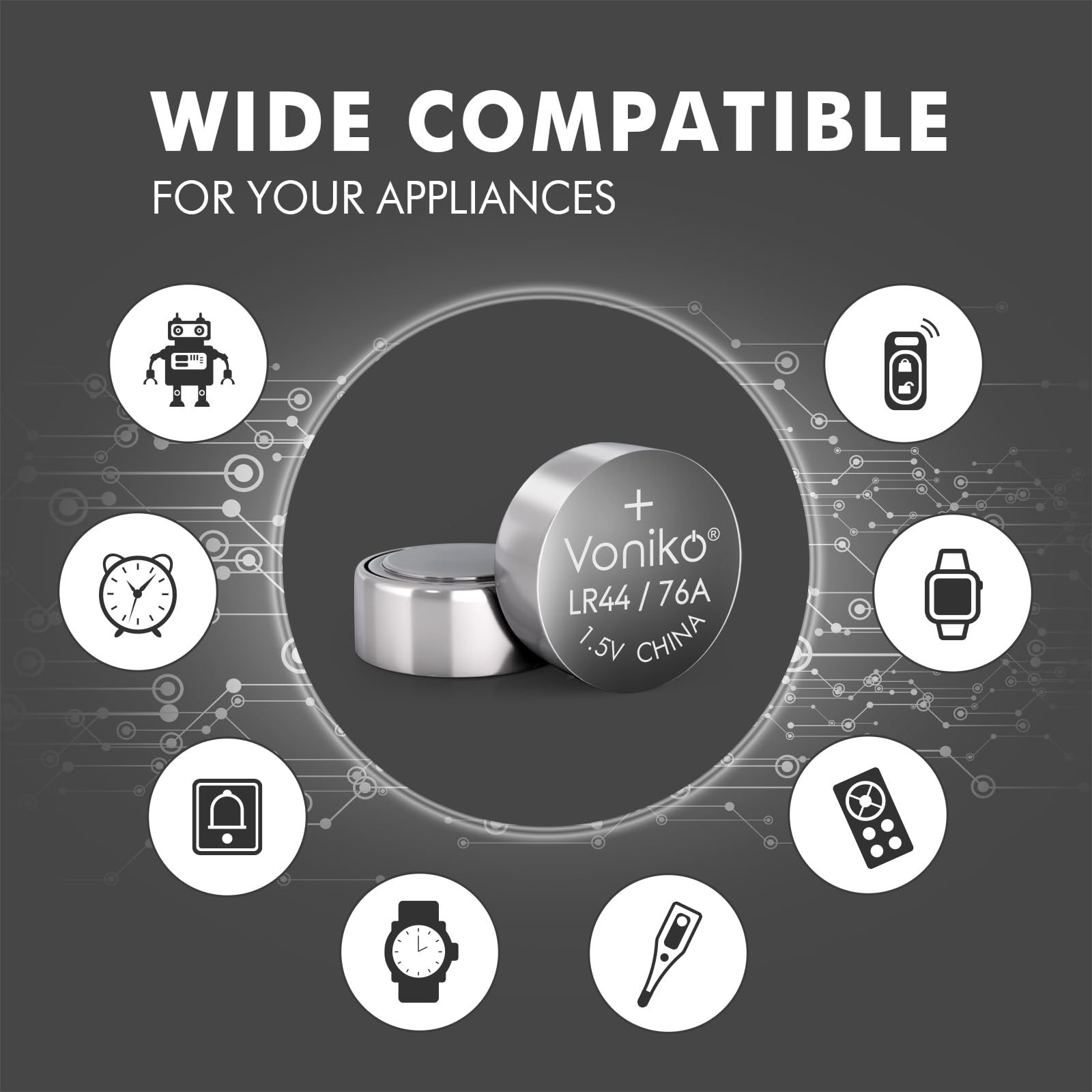 Voniko AG13 LR44 Alkaline 1.5 Volt Button Cell Batteries 20 Pack