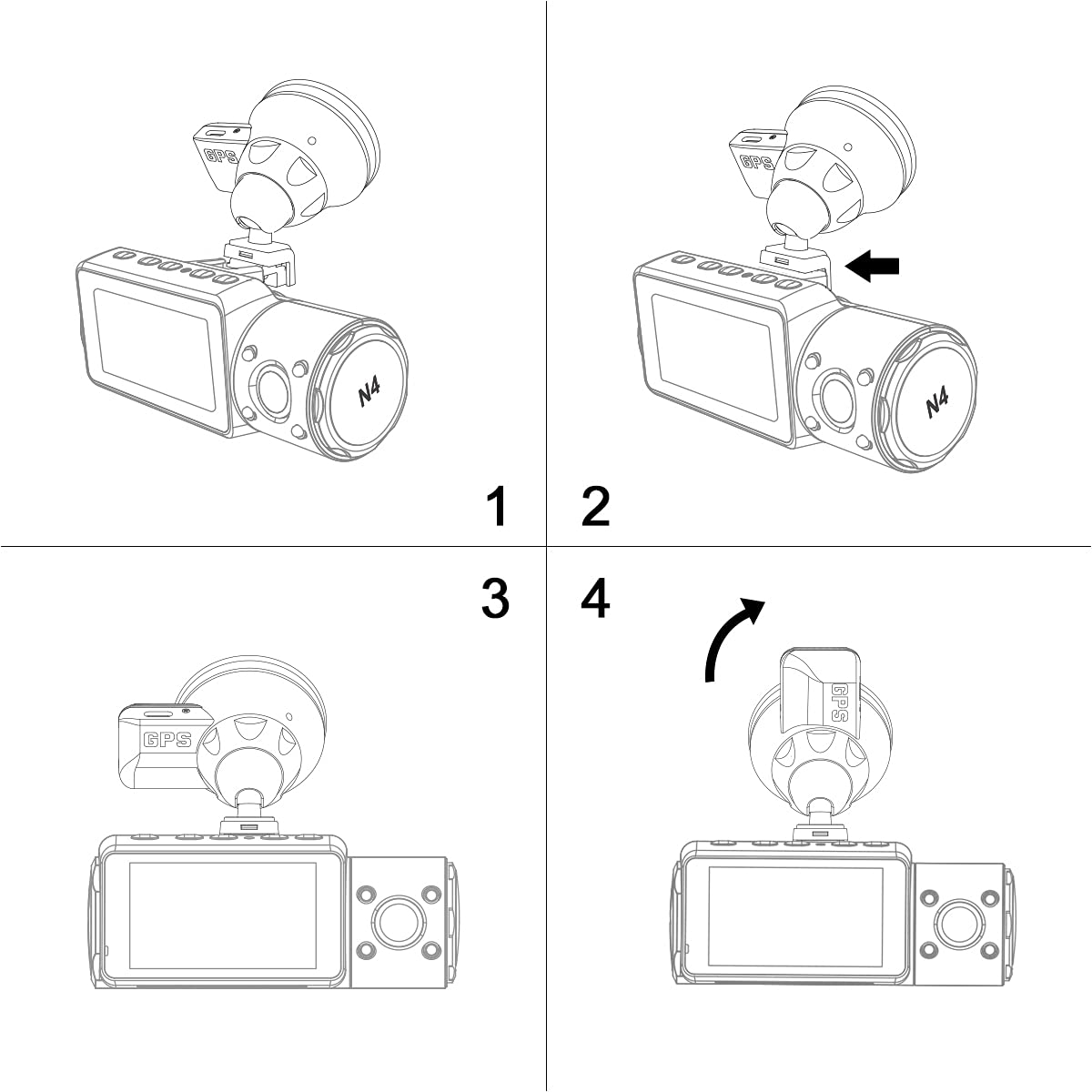 Vantrue N4, N2S, X4S, N1 Pro(2023), T3 Dash Cam Gps Receiver Module Type C Usb Port Car Suction Cup Mount For Windows And Mac