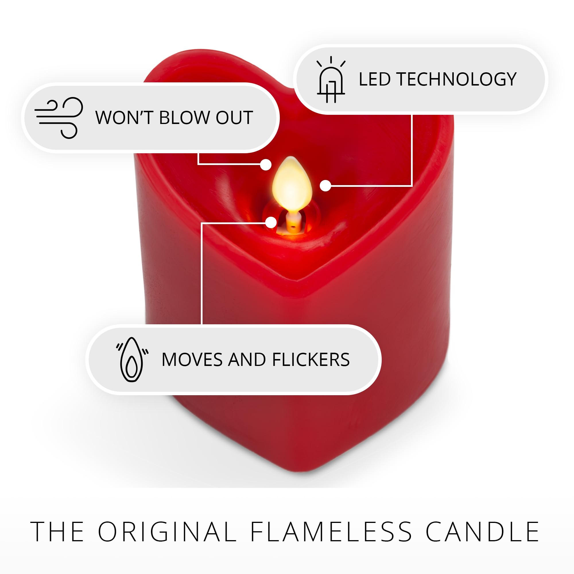 Luminara True Red Heart Shaped Pillar Candle   Flickering Real Flame Technology   Remote Ready   Romantic Valentine'S Collection
