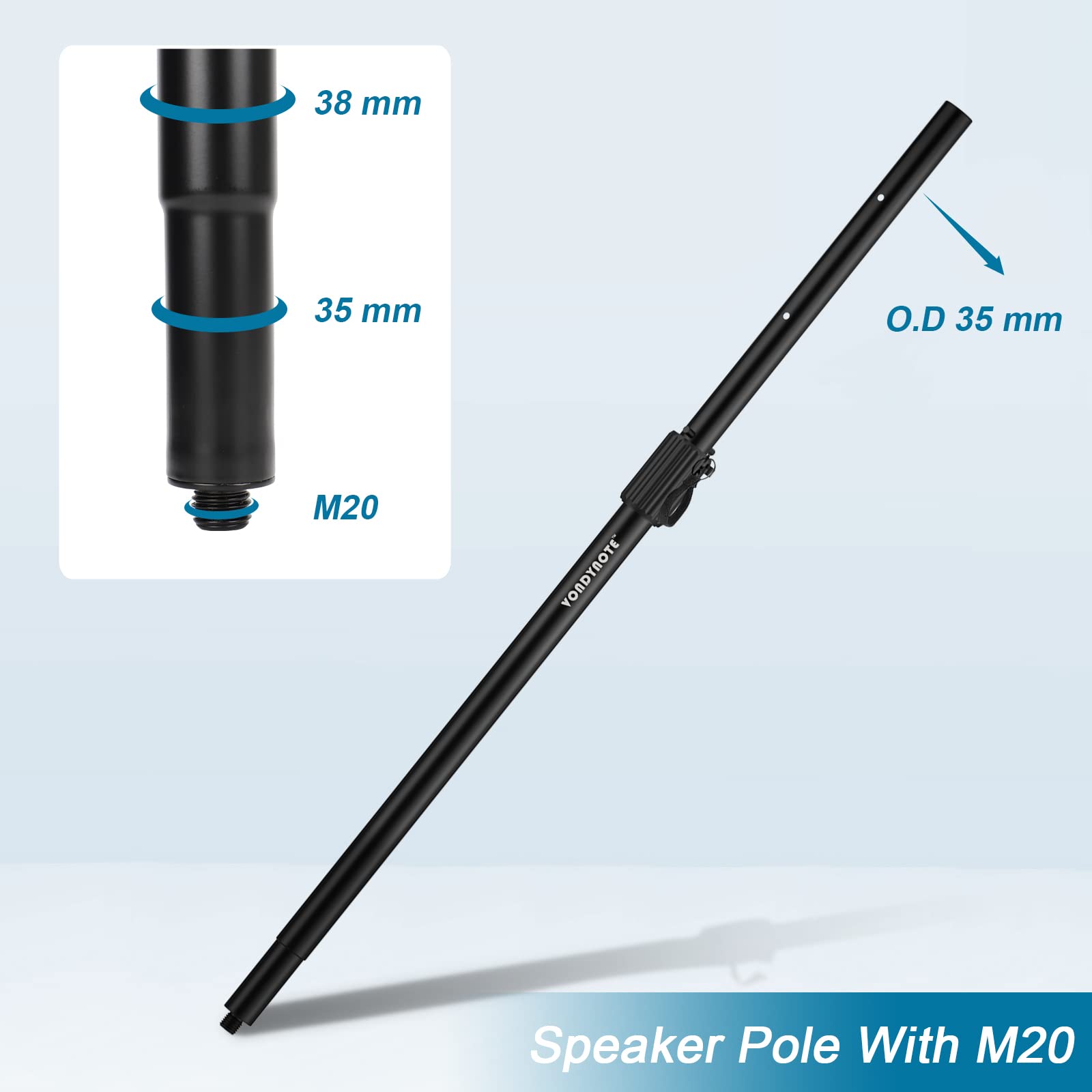 Vondynote Multi Speaker Pole For Subwoofer With Height Adjustment Fits M20 Threaded Mount And 35Mm Mount With Carry Bag, Set Of