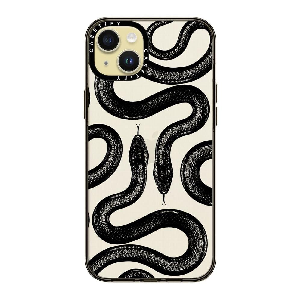 Casetify Compact Case For Iphone 15 Plus [2X Military Grade Drop Tested / 4Ft Drop Protection]   Black Kingsnake   Clear Black