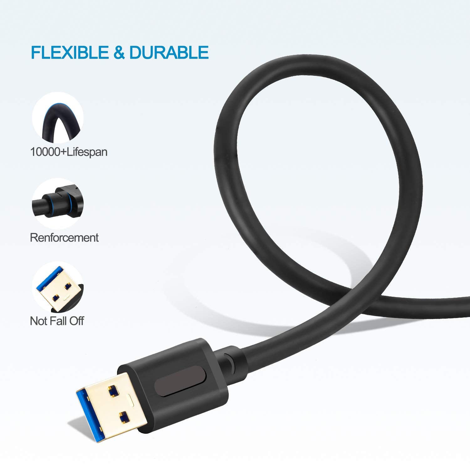 Jelly Tang Usb 3.0 Male To Male Cable 12Ft,Usb To Usb Cable With Gold-Plated Connector For Hard Drive Enclosures, Dvd Player, La