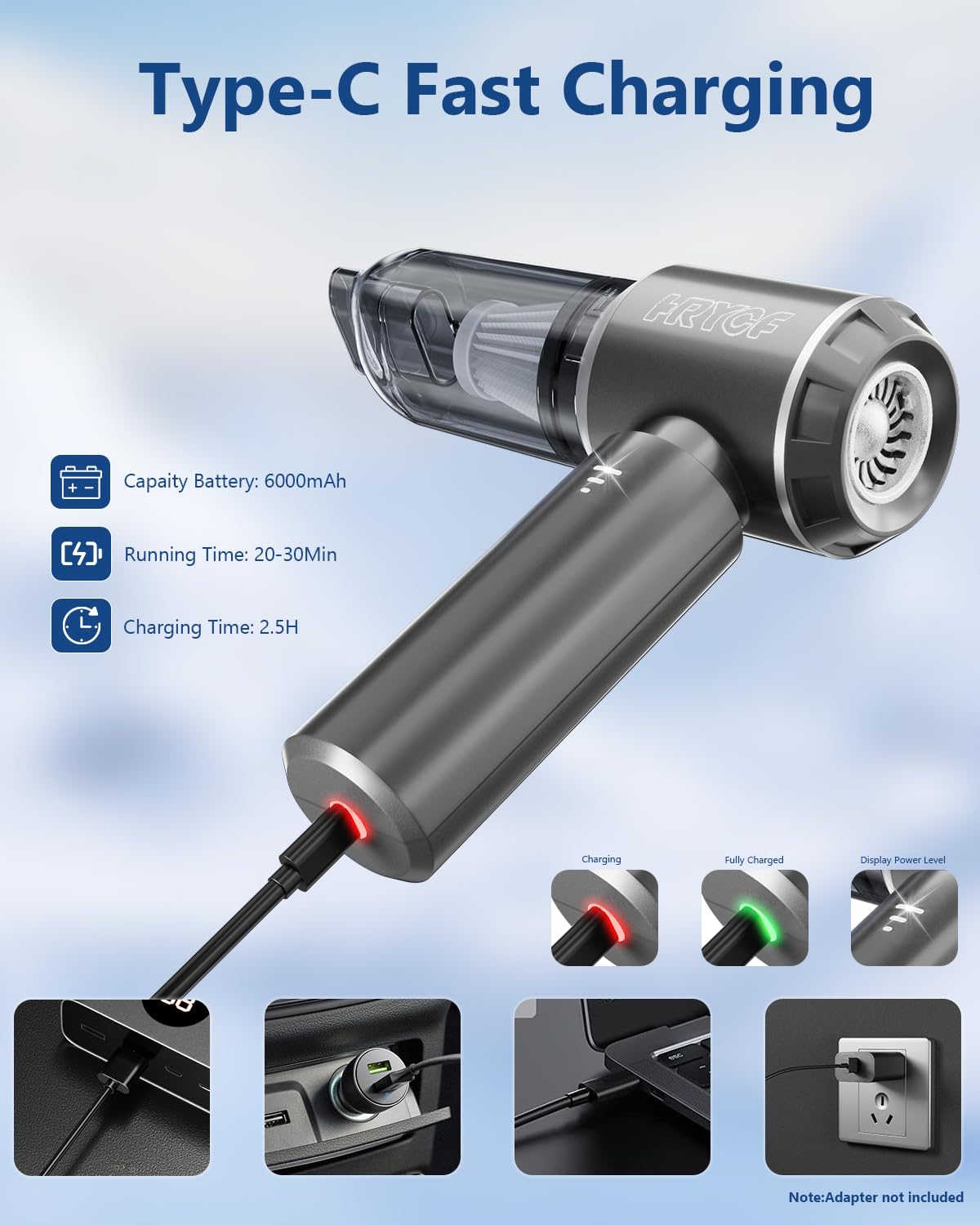 Hrycf Mini Vacuum Cordless, Portable Vacuum Cordless For Car, 4 In 1 20000Pa High Power Portable Rechargeable Vacuum Cleaner Wit