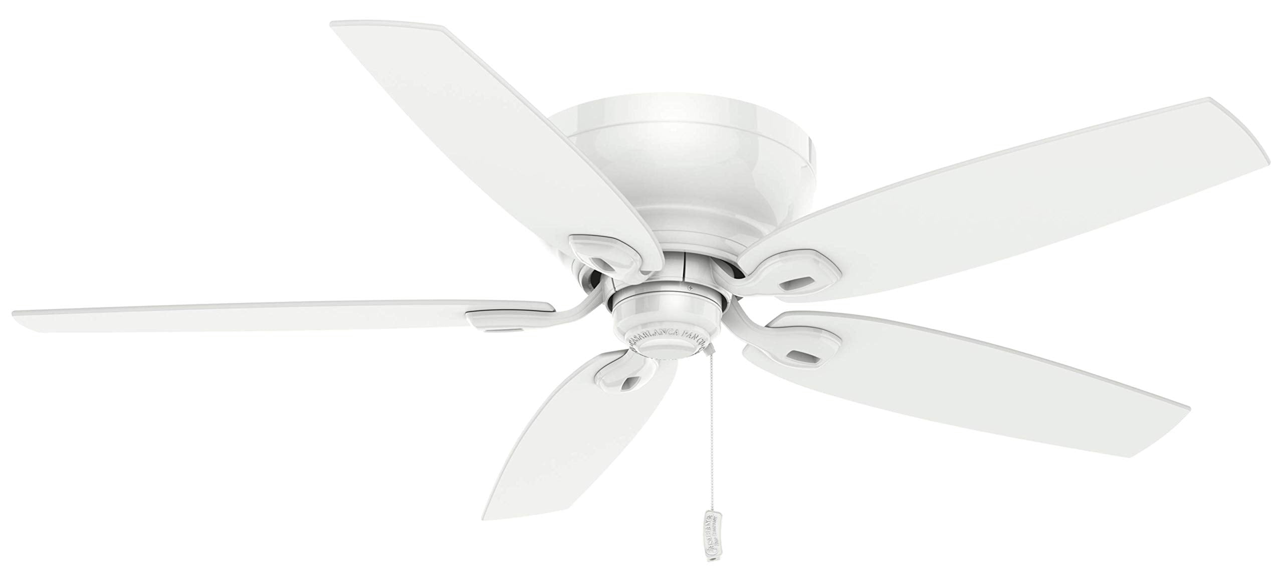 Casablanca 54 inch Indoor Ceiling Fan No Light - White Ceiling Fan without Light, Low Profile Flush Mount, 5 Blades, For Bedroom