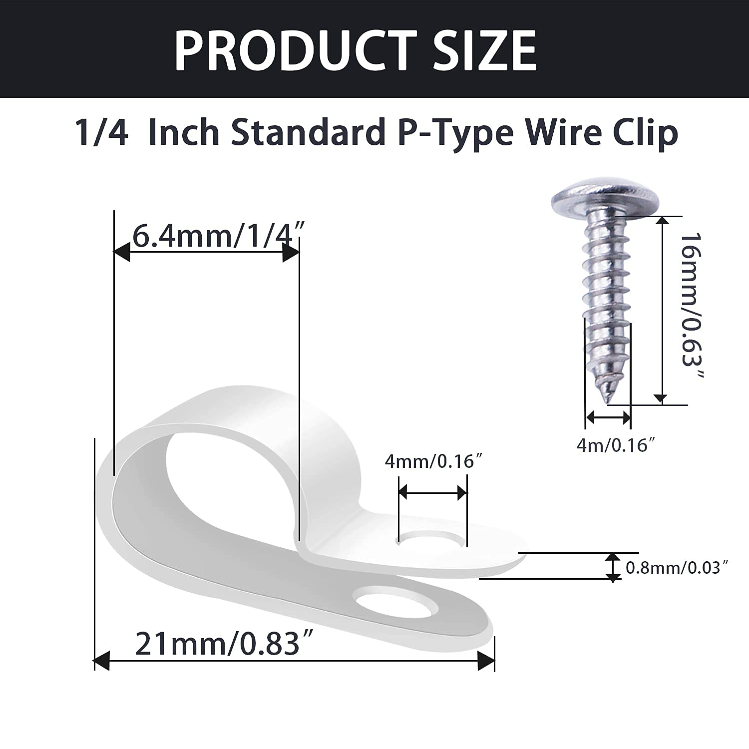 mankk 100PC 1/4 Inch P-Style Plastic Rope Light Clips with Stainless Steel Screws White M-034-W-LS