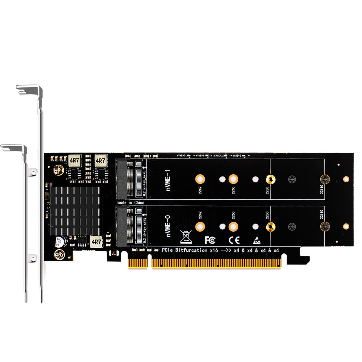 Glotrends Pa41 Quad M.2 Nvme To Pcie 4.0 X16 Adapter Without Pcie Bifurcation Function, Support 22110/2280/2260/2242/2230 Size (