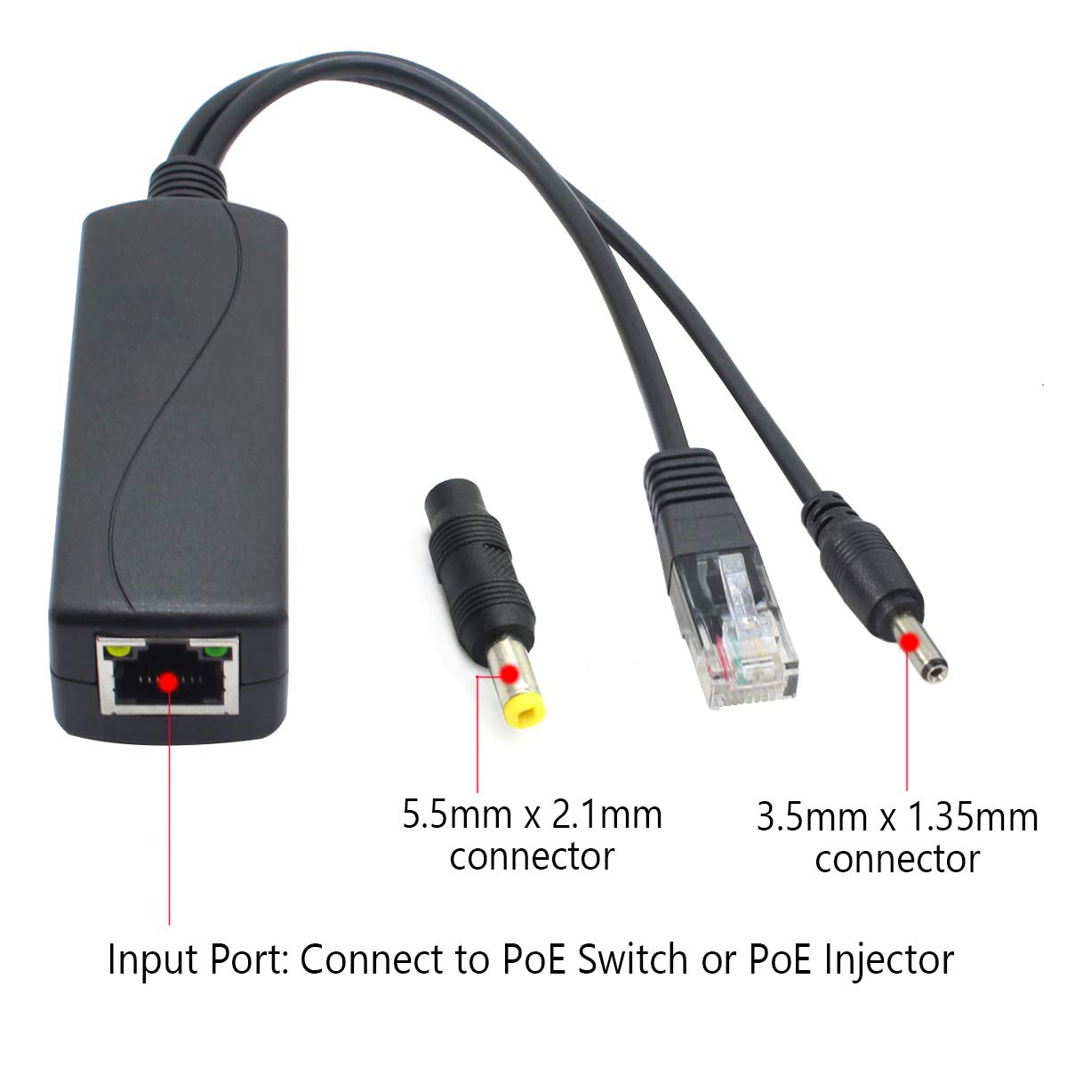 Anvision 2 Pack 5V Gigabit Poe Splitter, 48V To 5V 2.4A Adapter, Plug 3.5Mm X 1.35Mm, 5.5Mm X 2.1Mm Connector, Ieee 802.3Af Comp