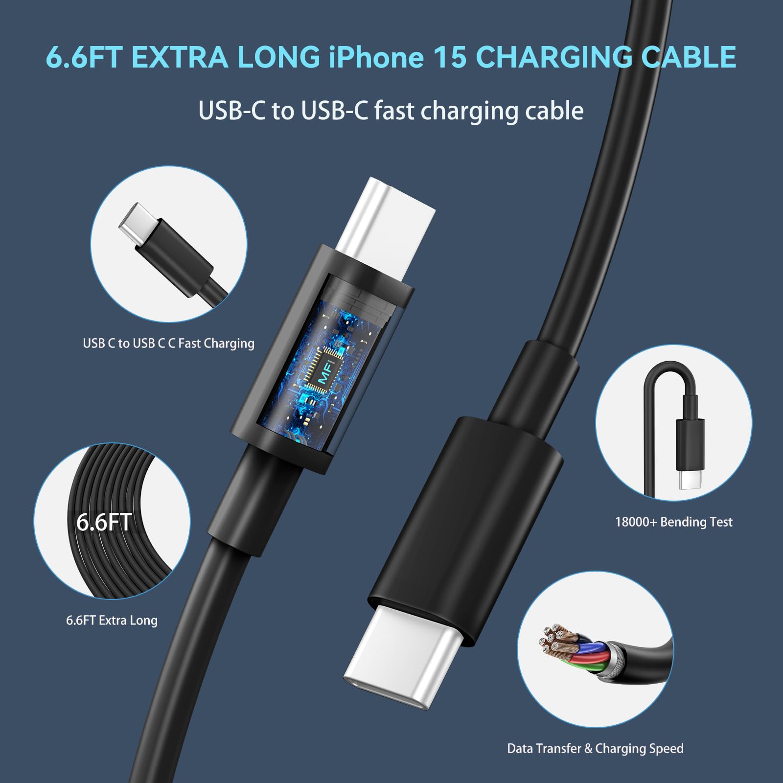Usb C Phone 16 15 Pro Max Charger Fast Charging Block, 30W Usb C Charger With 6.6Ft Usb C Fast Charging Long Cable Cord For Phon