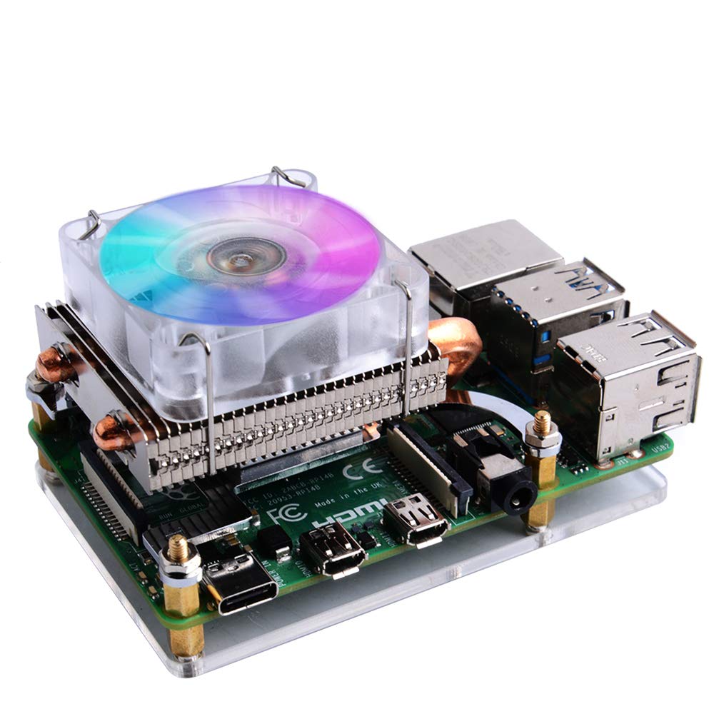 GeeekPi Low-Profile CPU Cooler with RGB PWM Fan & Aluminum Heatsink for Raspberry Pi 4B/3B+/3B (Silver)