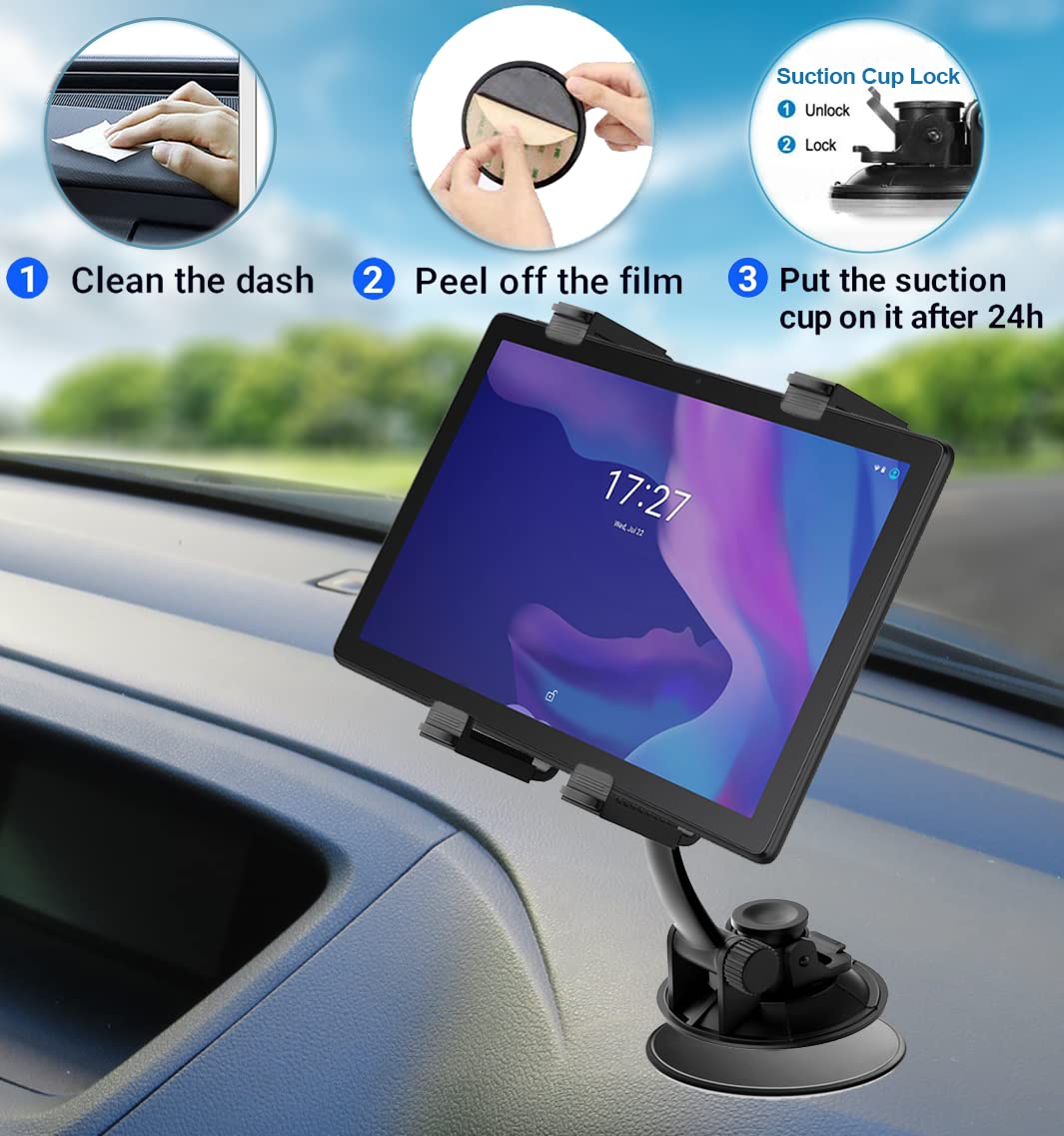 Ramtech Car Truck Gps & Tablet Windshield Mount, Suction Cup Holder With Adjustable Bracket And 90Mm Dashboard Mount Disc, Compa