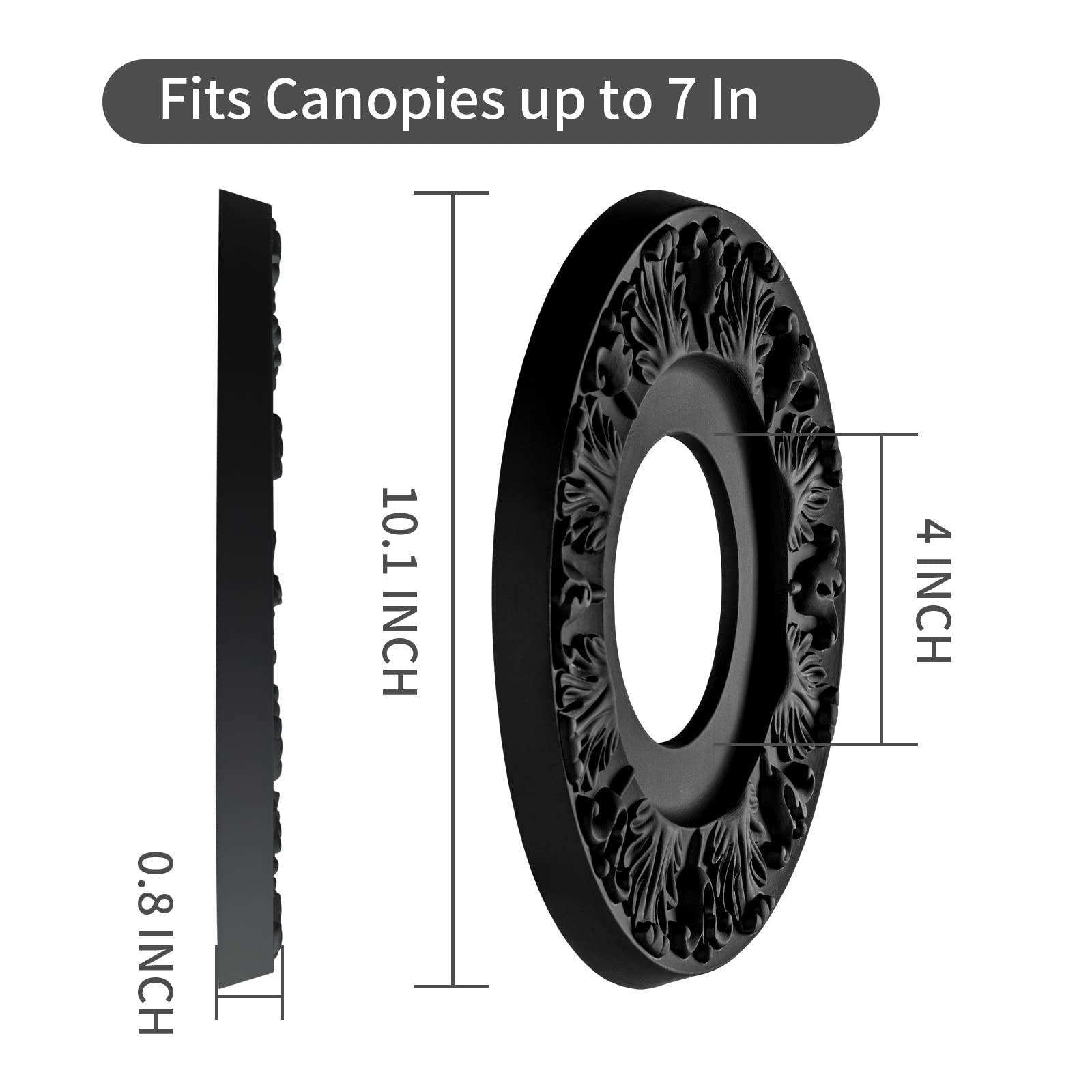 Elfcab 2 Pcs Vintage Carved Flower Pu Ceiling Medallion For Light Fixtures And Ceiling Fans 10 1/8''Od X 4''Id X 0.8 ''P (Black)