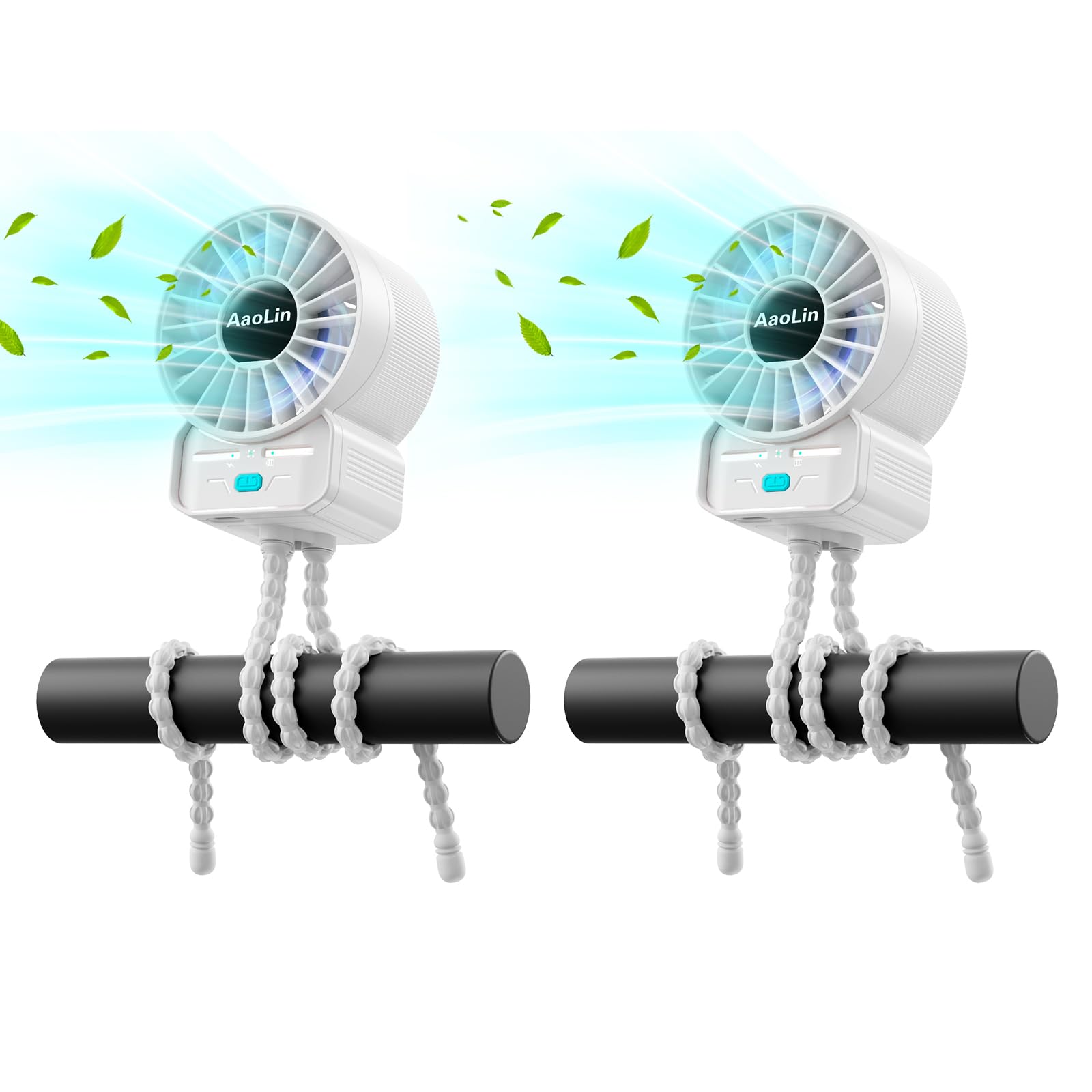 2 Pack Multifunctional Portable Stroller Fan 4 Speed 6600Rpm High Speed Usb Rechargeable Personal Mini Handheld Fan Extended Tri