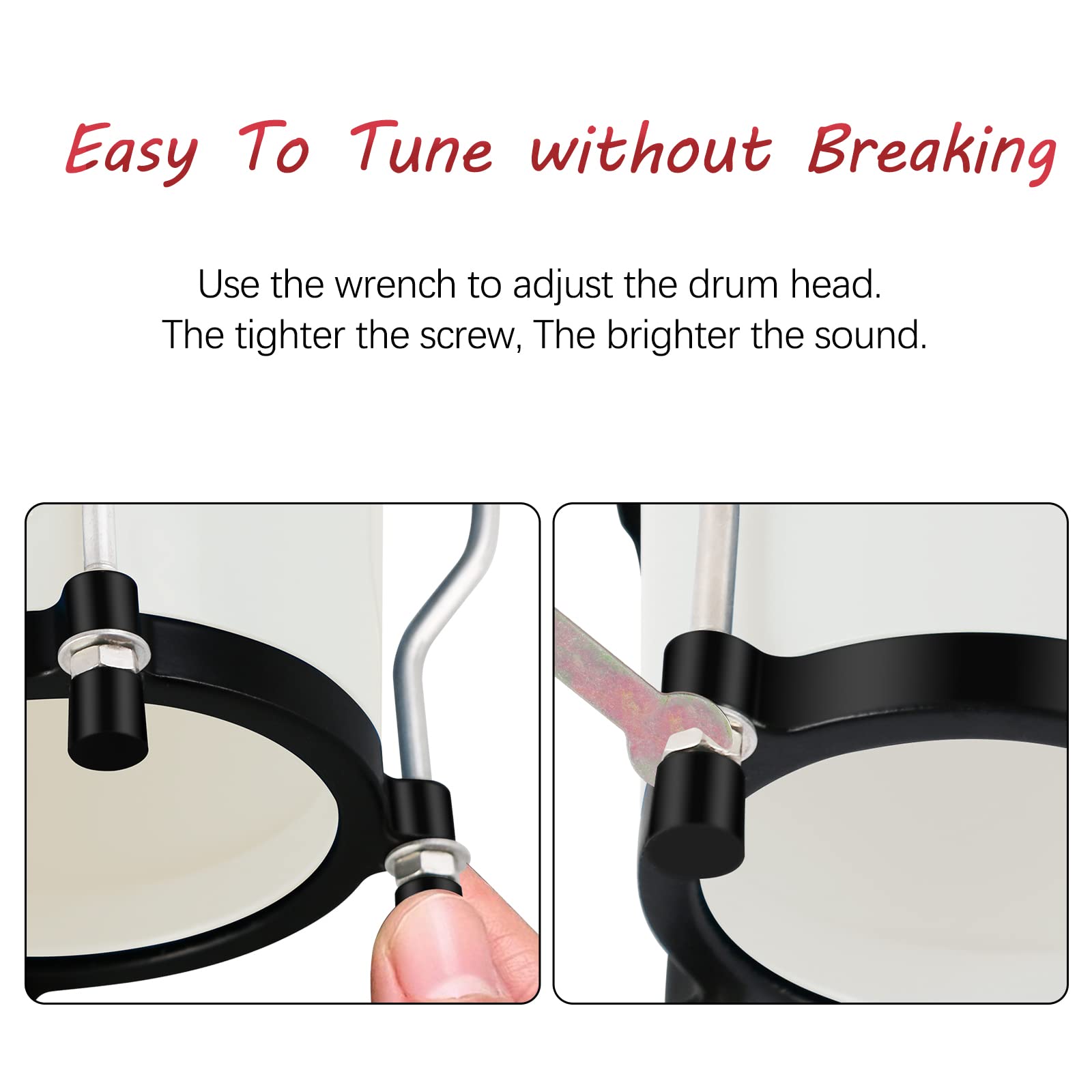 Vanphy Bongo Drum 4'' And 5'' Set For Adults Beginners Tunable Natural Skin Bongos Percussion Instruments With Tuning Wrench And