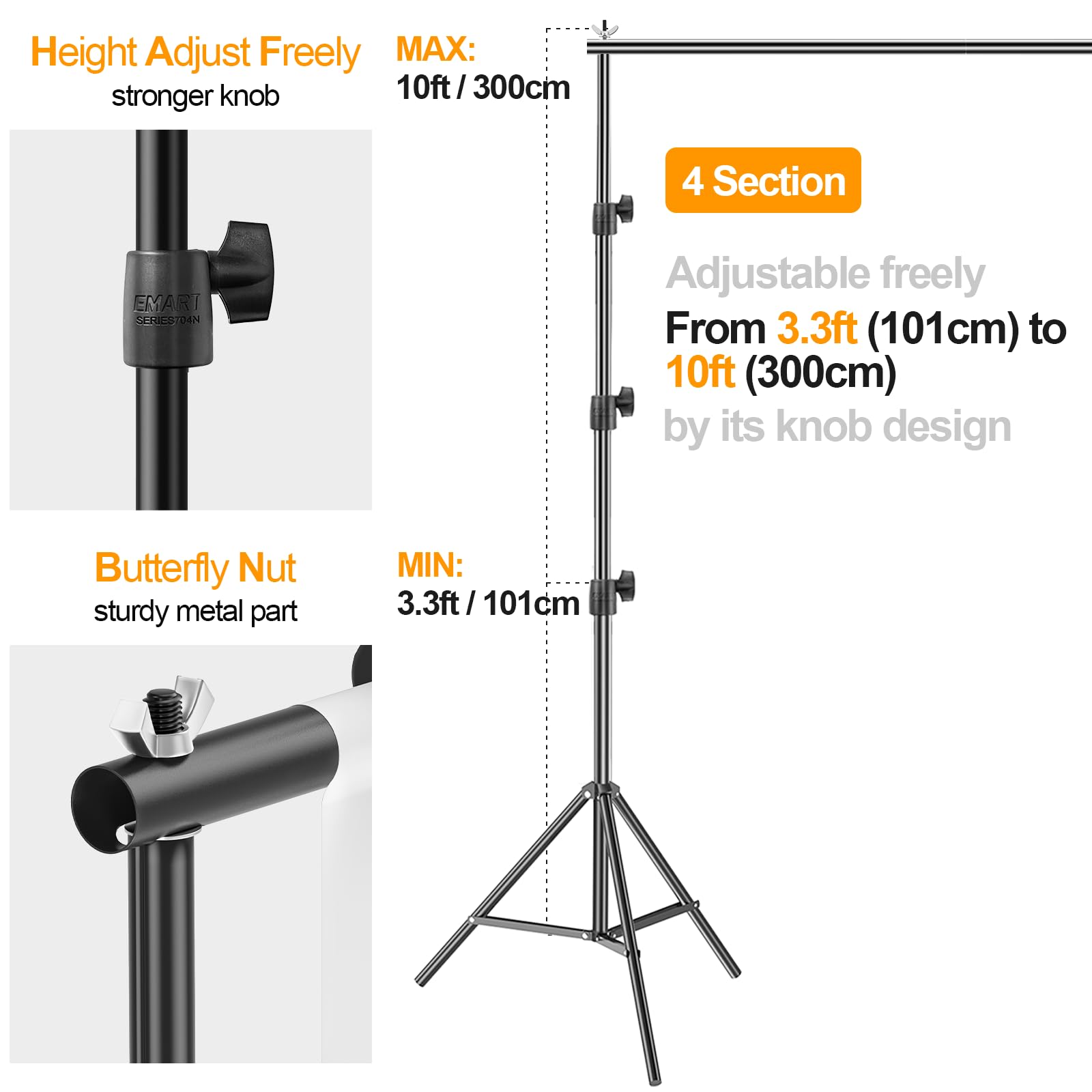 Emart Photo Backdrop Stand Kit, 10 X 10 Ft (H X W) Adjustable Photography Background Stand Support System For Video Studio Photo