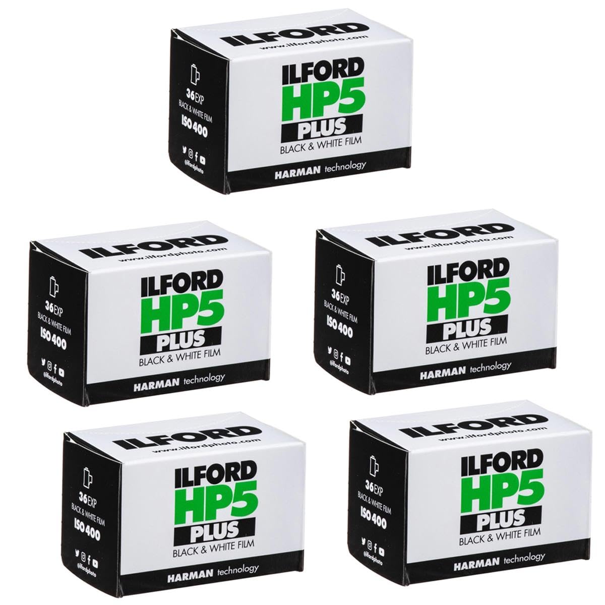 Ilford HP5 Plus ISO 400 Black and White 35mm Roll Film Bundle (36 Exposures, 5Pack) (5 Items)