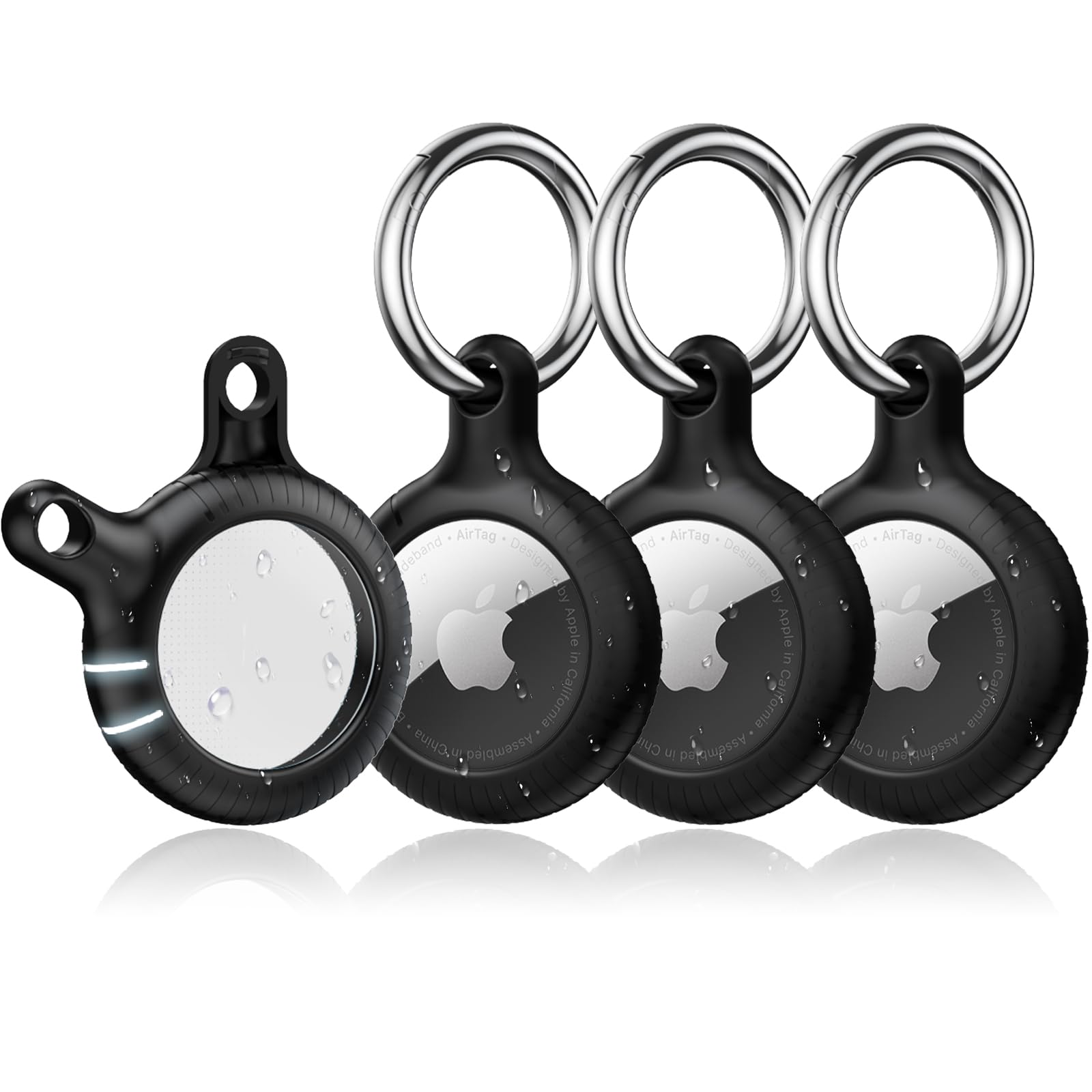 Yosh Air Tag Holder 4 Pack, Airtag Keychain Holder [Anti Scratch] [Pet Chew Proof] [Twist Lock Design] Airtag Case With Metal Key Chain Ring For Kids, Dog, Luggage, Compatible With Apple Airtag, Black