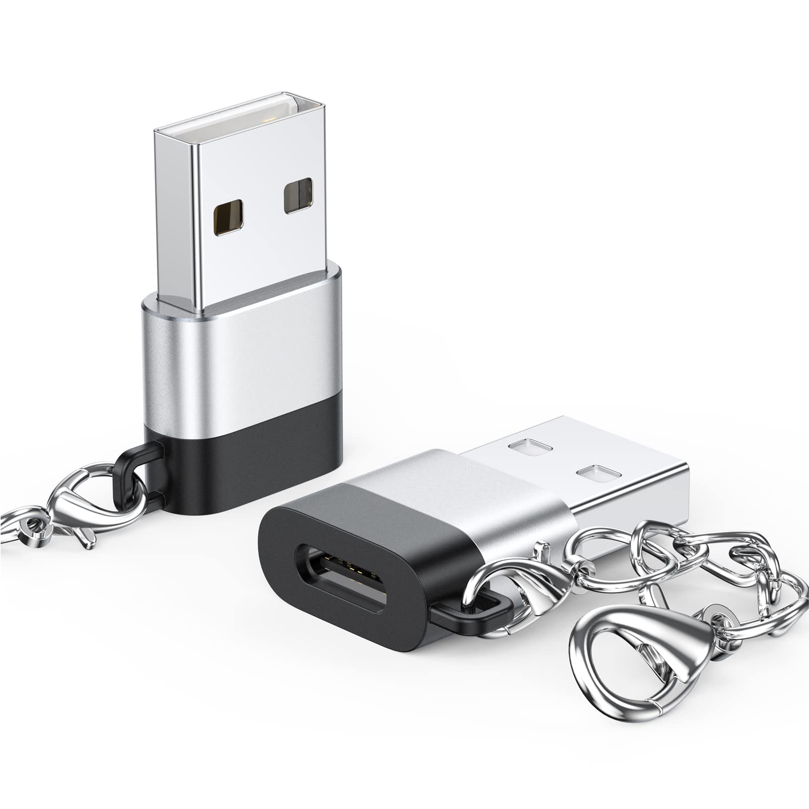 Dteedck Usb C Female To Usb Male Adapter 2 Pack, Usb 2.0 (66W Charging & 480Mbps Data Transfer Sync) Converter With Keychain, Us
