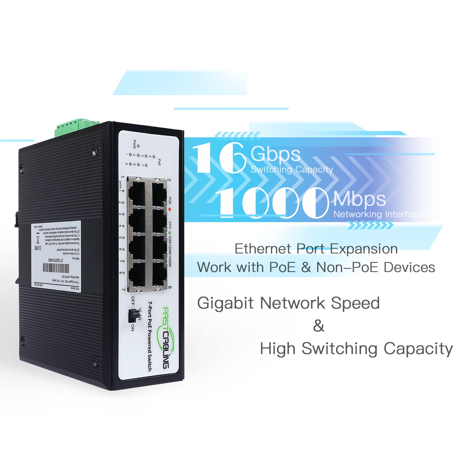 Fastcabling Poe Powered Switch 8 Port, 71W Poe Passthrough, Re Use Existed Cat5E/Cat6 Cable, Expand Rj45 Network Port
