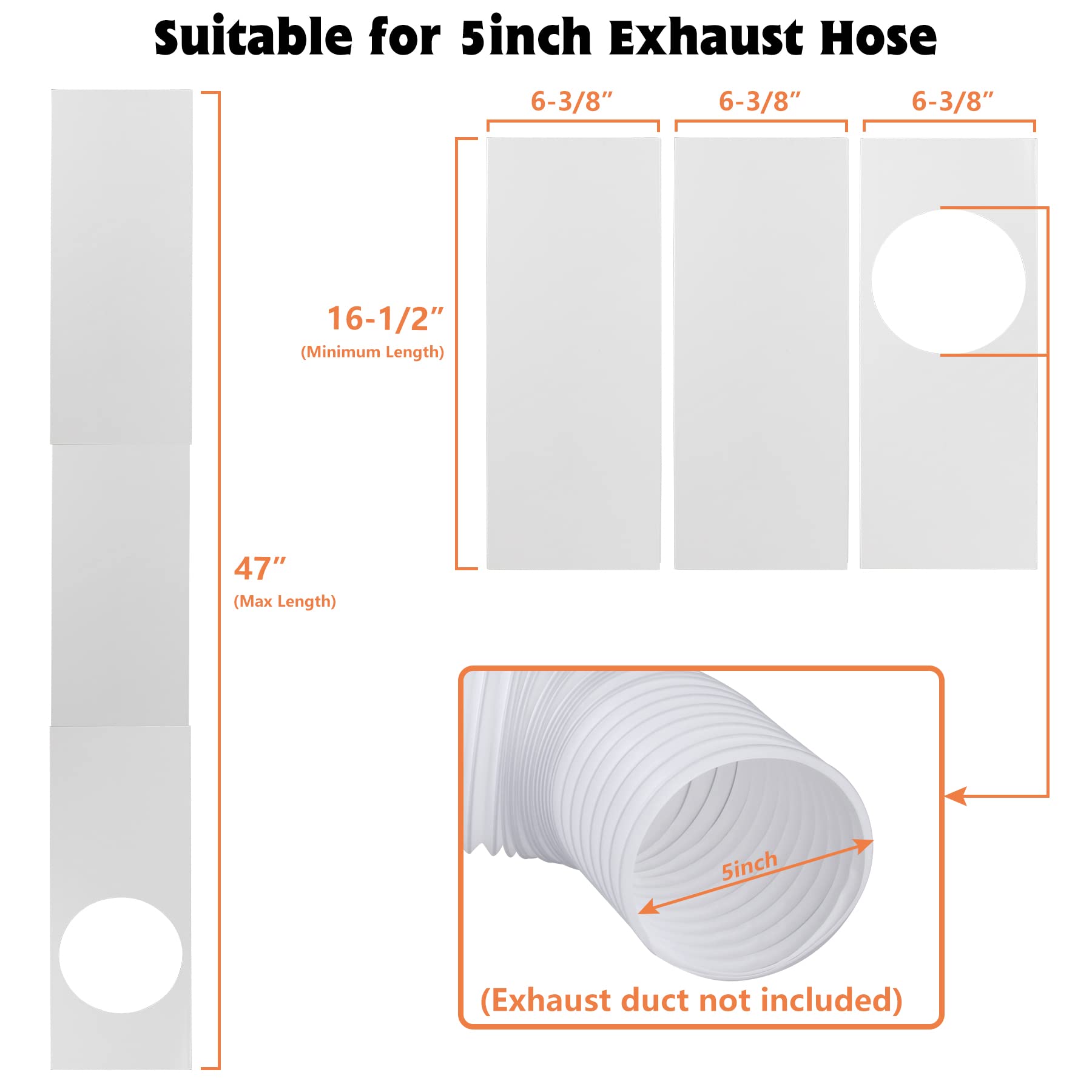 Gcgoods Portable Air Conditioner Window Seal Plates Kit For 5 Inch Diameter Exhaust Hose, 3 Adjustable Mobile Ac Window Kit With