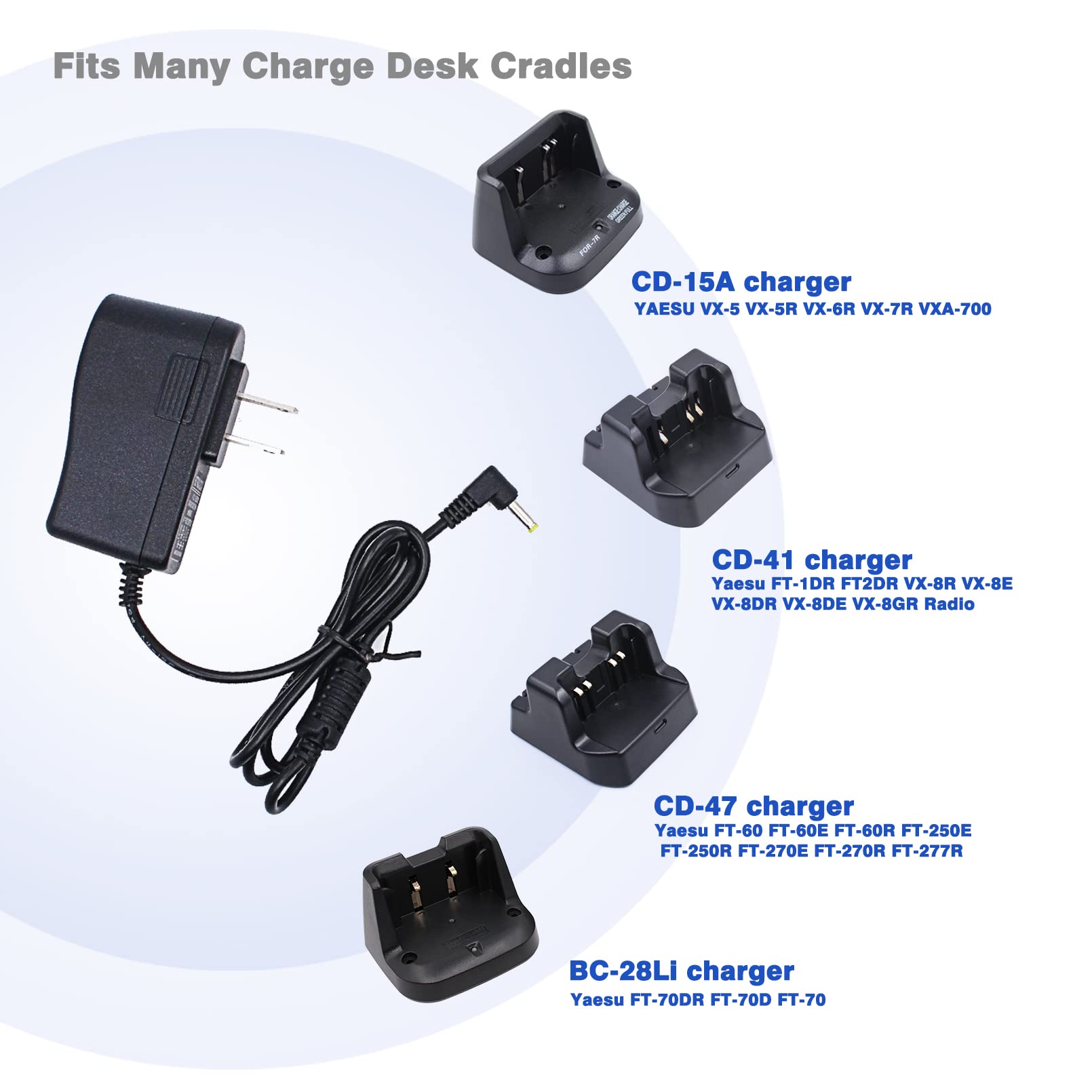 Pa 48B Sad 24B Charger Dc Adapters And Cables Replacement Yaesu/Vertex Nc 86B Nc 72B Nc 88B Compatible For Yaesu Radio Ft 60 Ft 60R Ft 1Dr Ft 2Dr Vx 5R Vx 6R Vx 7R Vx 8R & Cd 41 Cd 47 Cd 15A Charger