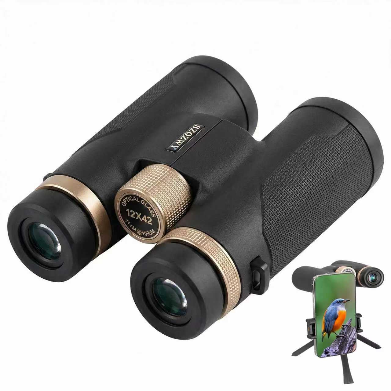 12x42 HD Binoculars for Adults High Powered with Phone Adapter and Tripod, Super Bright Binoculars for Bird Watching Hunting,Hik