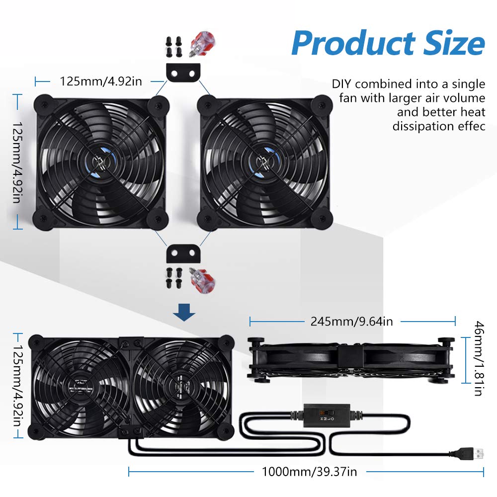 Scccf Dual 120Mm Usb Speed Control Fan, 5V Portable Cooling Fan For Flat Screen Tv Receiver Router Dvr Playstation Xbox Computer Cabinet Cooler