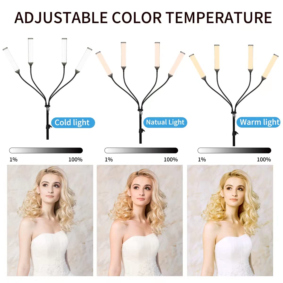 Four Arms Led Light For Photography,2800K 6500K Cir80+ 30W Photography Fill Light For Live Stream Video Recording Eyebrow Tattoo