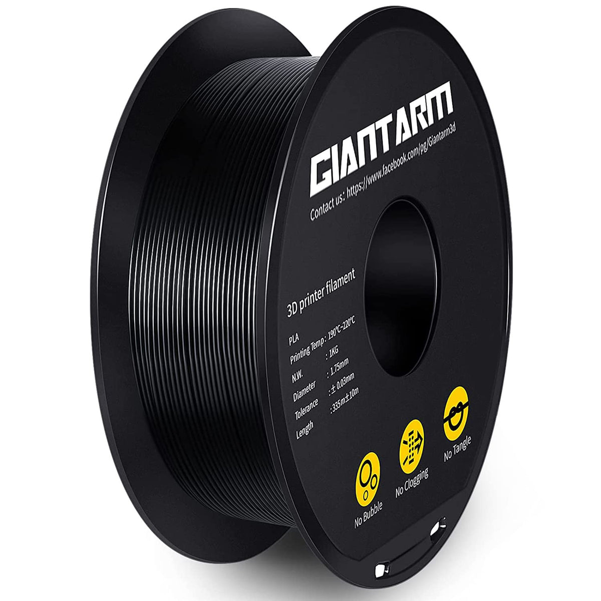 Giantarm 3D Printer Filament, Black Pla Filament, 1Kg(2.2Lbs) Spool, 1.75Mm Dimension Accuracy +/  0.03Mm, 3D Printing Filament,