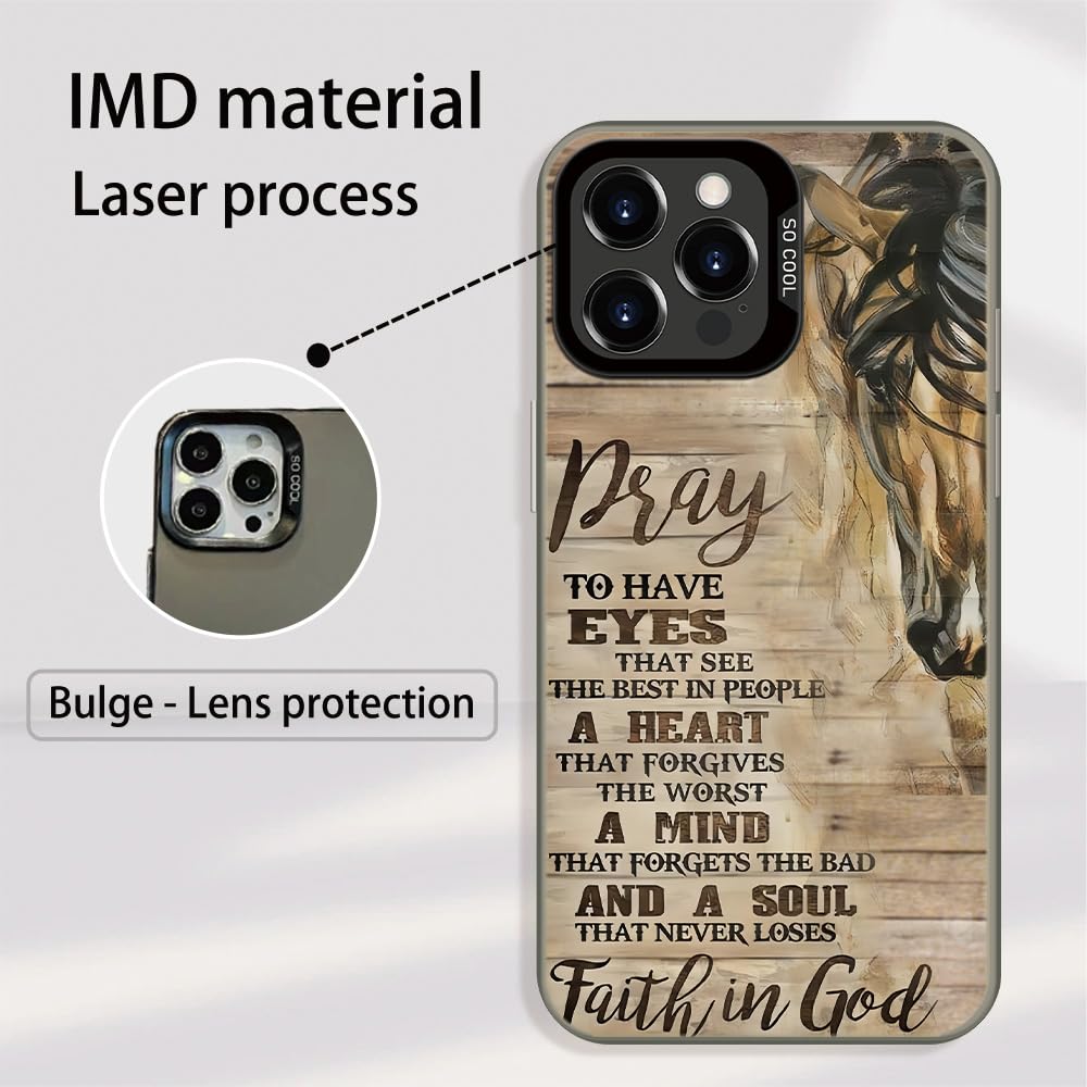 Wesbdn Horse Wood Grain Phone Case Compatible With Iphone 14 Pro Max - Faith In God - Non-Drop Cover - Shockproof Protective Cas