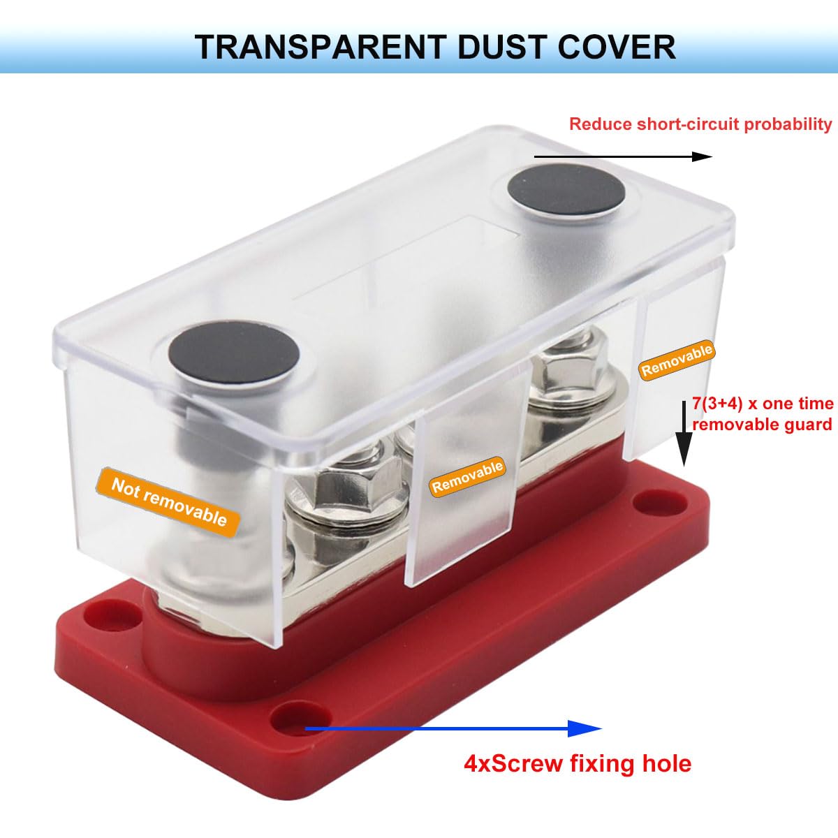 Gloaso 300A Copper Bus Bar 12V Car Buss Bar Power Distribution Block With Cover Marine 4 X 5/16'' Studs Terminals Blocks, Heavy