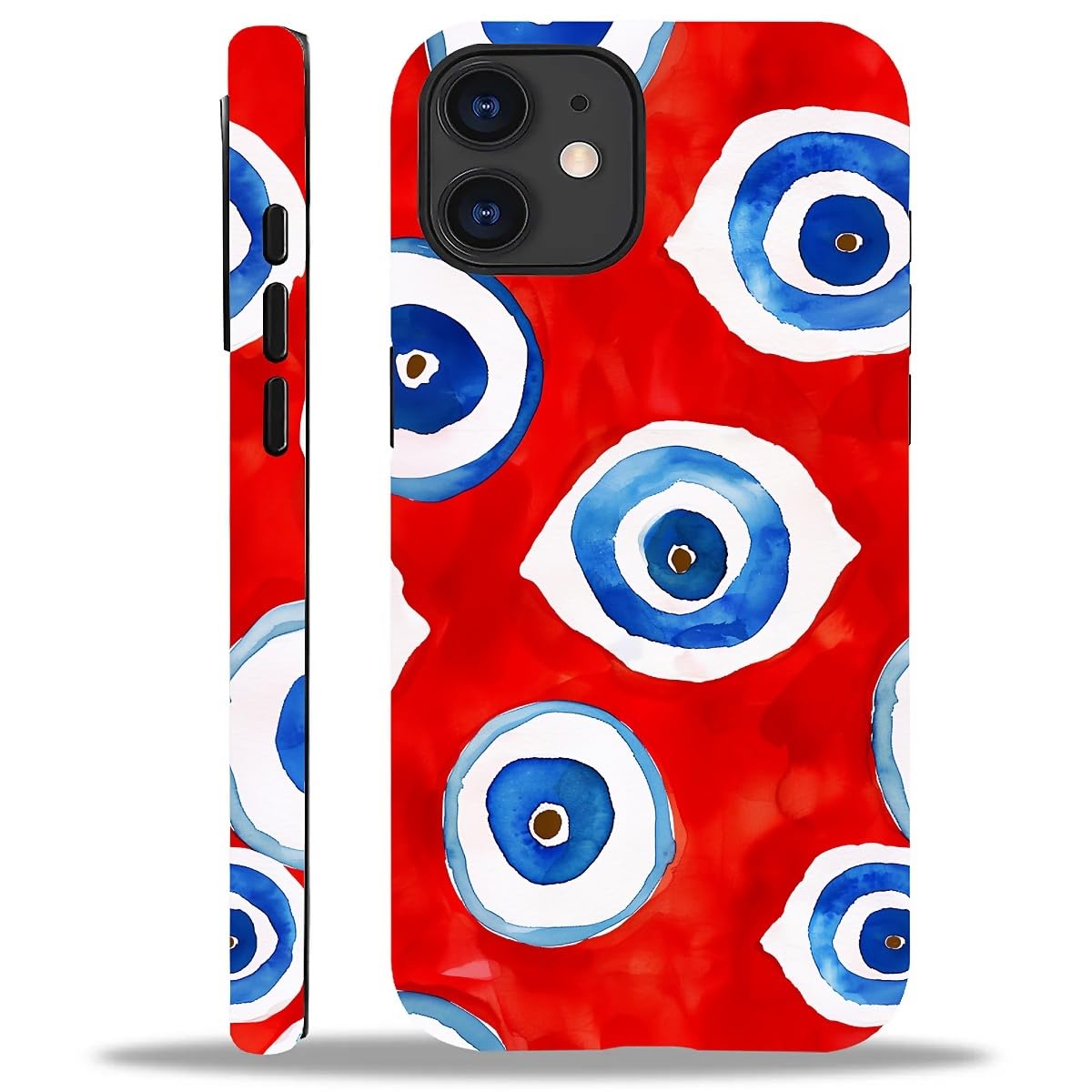 WANKBLC Compatible with iPhone 12 12 Pro Matte Case, Evil Eye Red Blue Pattern for Girl Full Body Design Soft Silicone Drop Shoc
