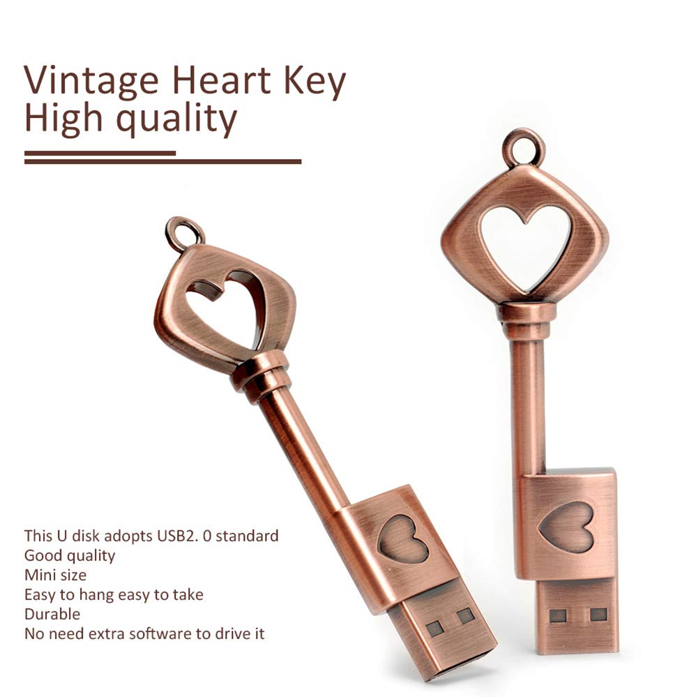 Leizhan 5 Pack 64Gb Love Heart Key Flash Drive Vintage Thumb Drive Metal Jump Drive Cute Memory Stick Retro Usb Stick Pendrive Valentine'S Day Gift U Disk