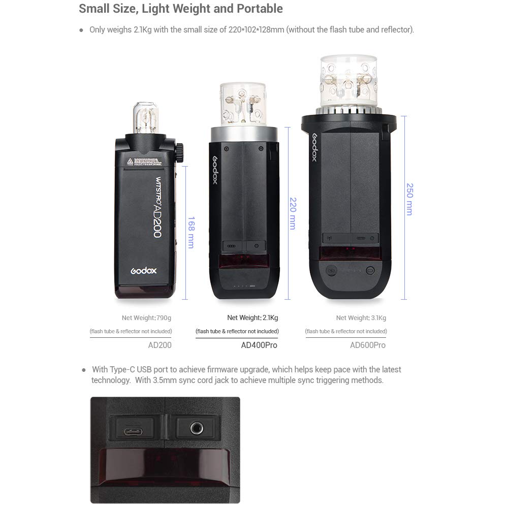 Godox Witsro Ad400Pro All In One Outdoor Flash Light Speedlite Ttl Auto Flash Gn72 1/8000S Hss 2.4G Wireless X System Built In L