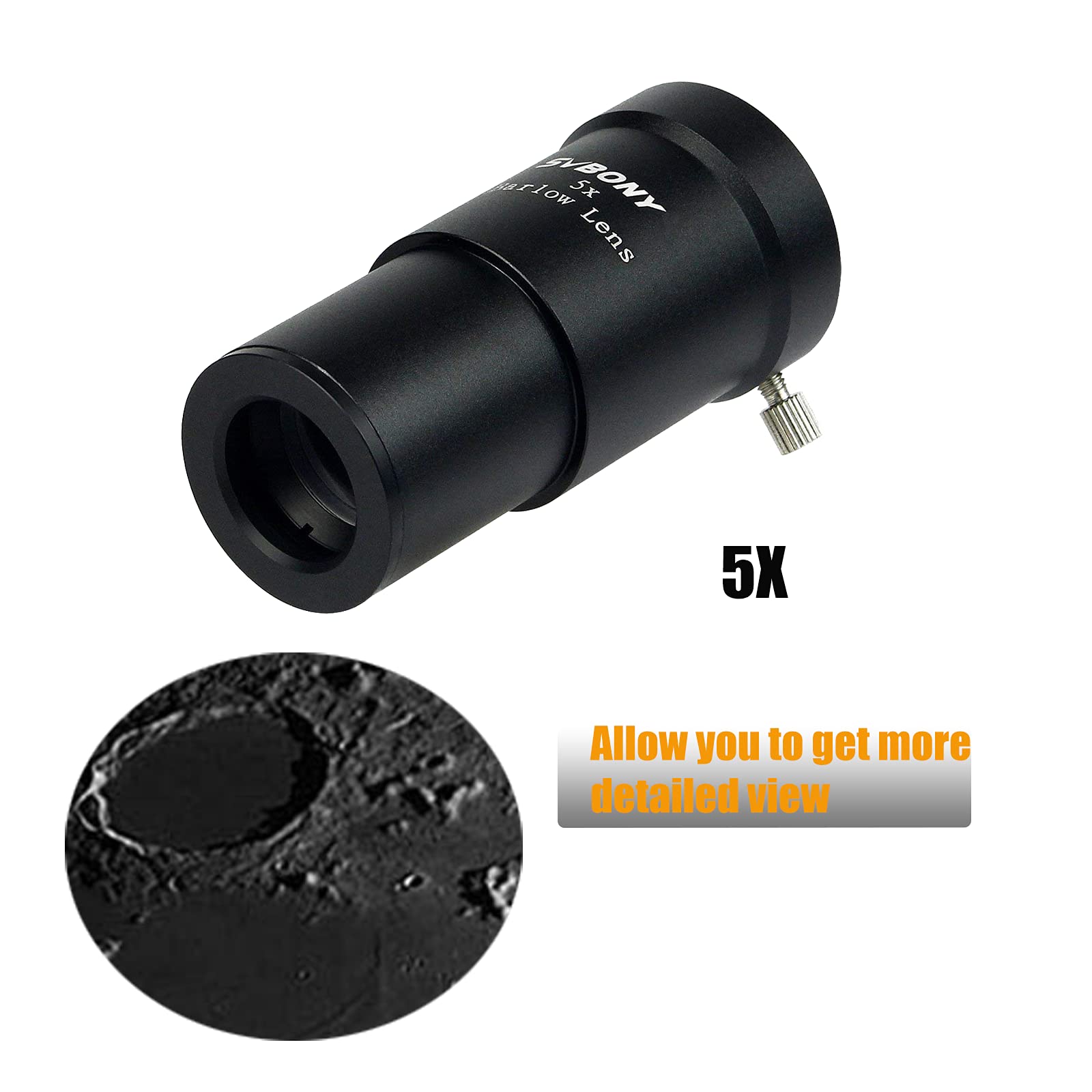 Svbony Telescope Barlow Lens, 1.25 Inch Telescope Accessory, Fully Multi Coated Broadband Green Film Barlow Lens 5X For Telescope Eyepiece