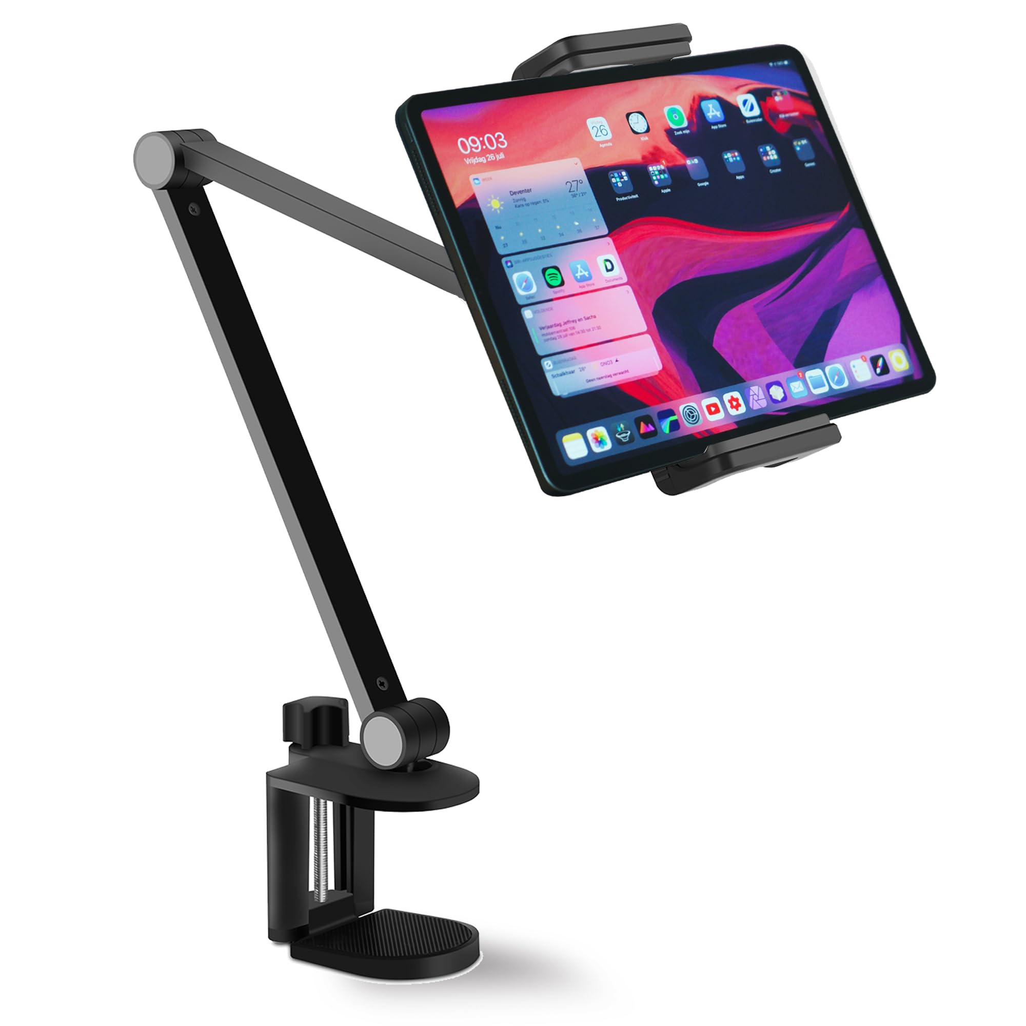 Nuezoo Ipad Stand Holder Mount, Aluminum Long Arm Tablet Clamp Mount For Desk, 360 Swivel Phone Holder For Bed, Compatible With 