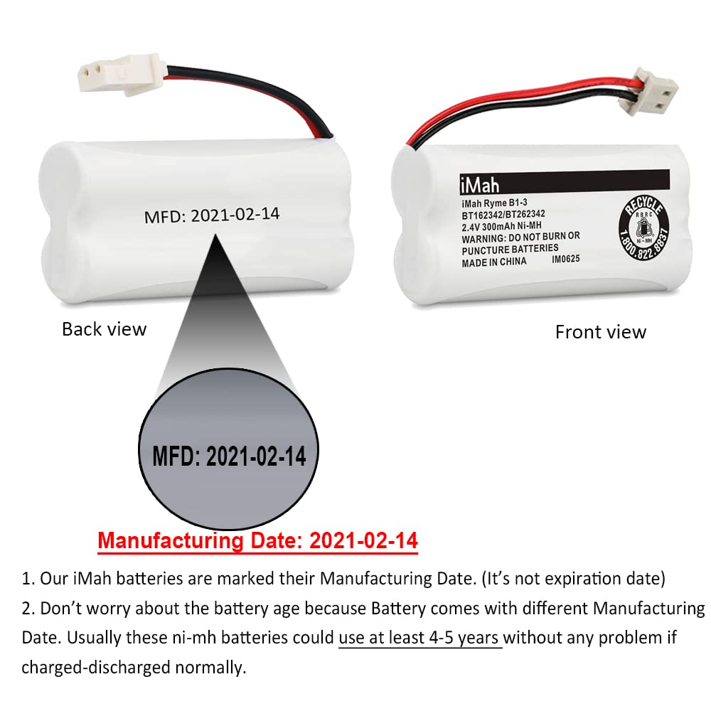 Imah Ryme B1 3 Bt162342 Bt262342 2.4V 300Mah Ni Mh Cordless Telephone Batteries Compatible With At&T Cl81101 El5210 El52400 Vtec