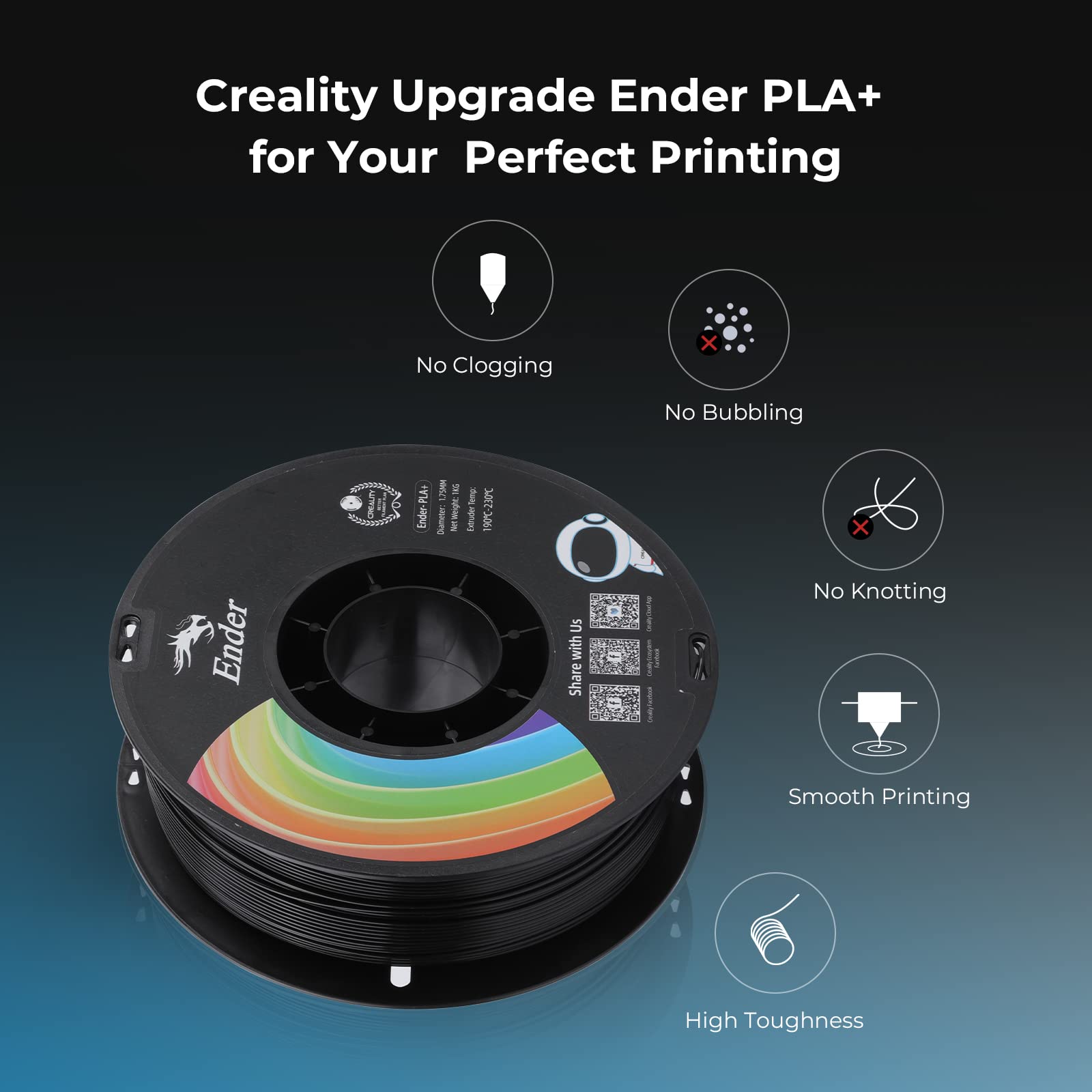 Creality 3D Printer Filament, Upgrade Ender Pla+ Filament 1.75Mm Black, 1Kg Spool (2.2Lbs), Accuracy +/  0.02Mm, 3D Printing Fil