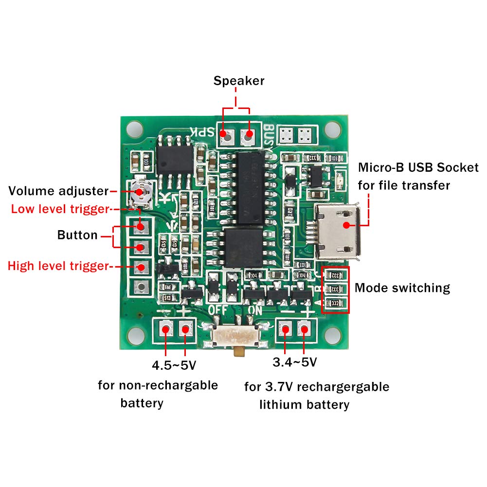 Wayintop Sound Module Button Control Music Voice Player Programmable Talk Chip Musical 8Mb Mp3 Wav Usb Downloadable With Aa Batt