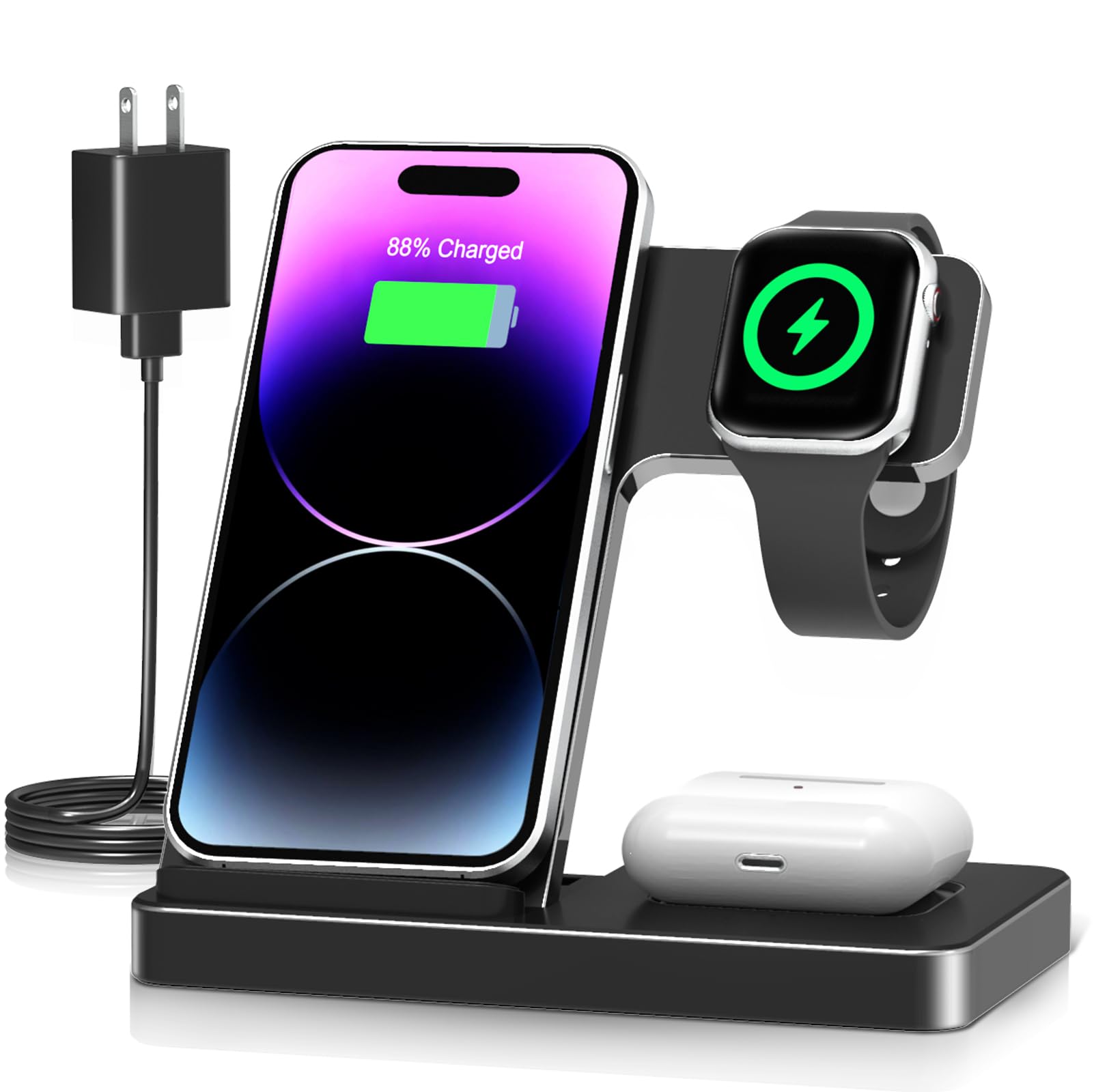 Wireless Charger Iphone Charging Station: 3 In 1 Charger Stand Multiple Devices For Apple   Iphone 15 14 Pro Max 13 12 11   Watc