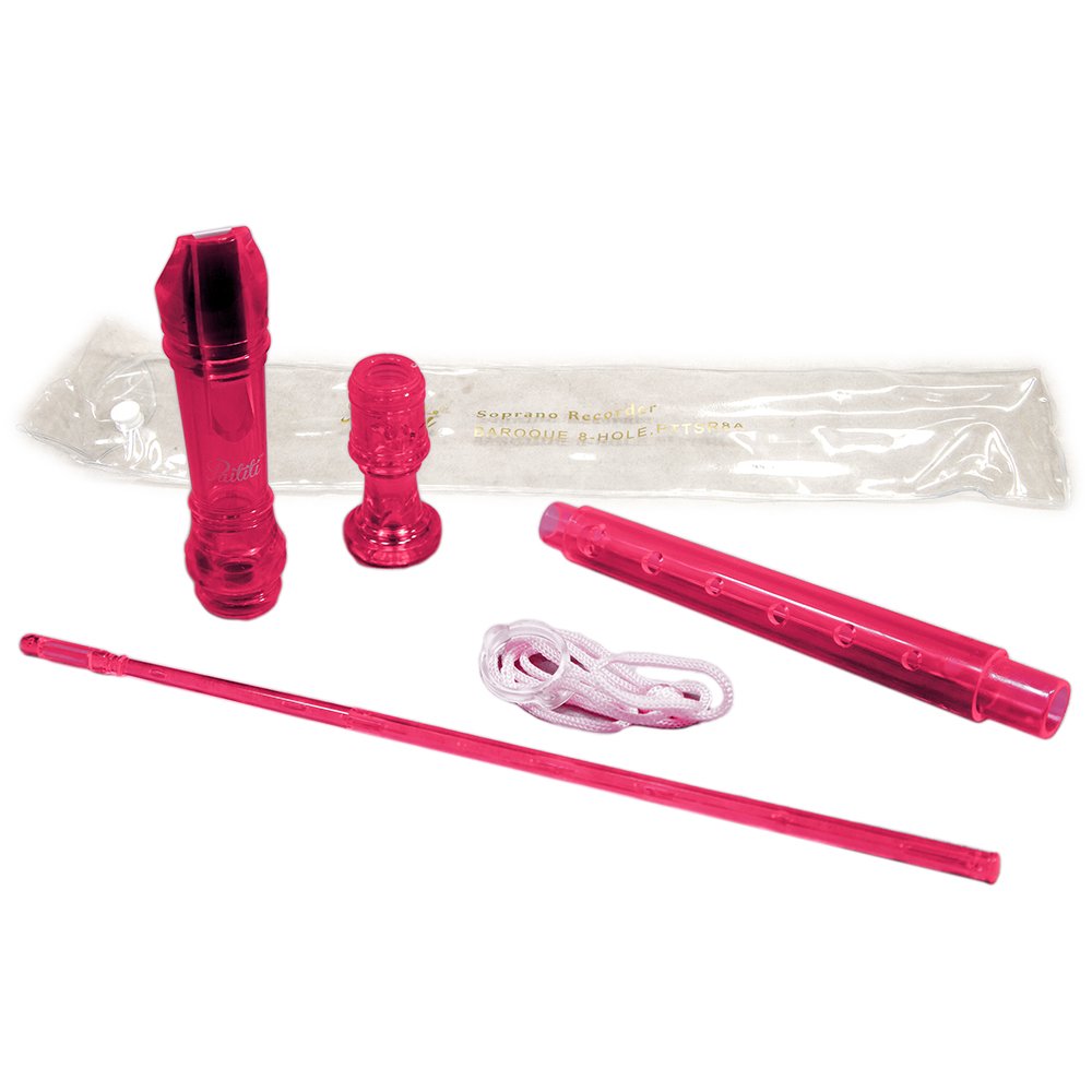 Paititi Soprano Recorder 8 Hole With Cleaning Rod + Carrying Bag, Transparent Pink Color, Key Of C