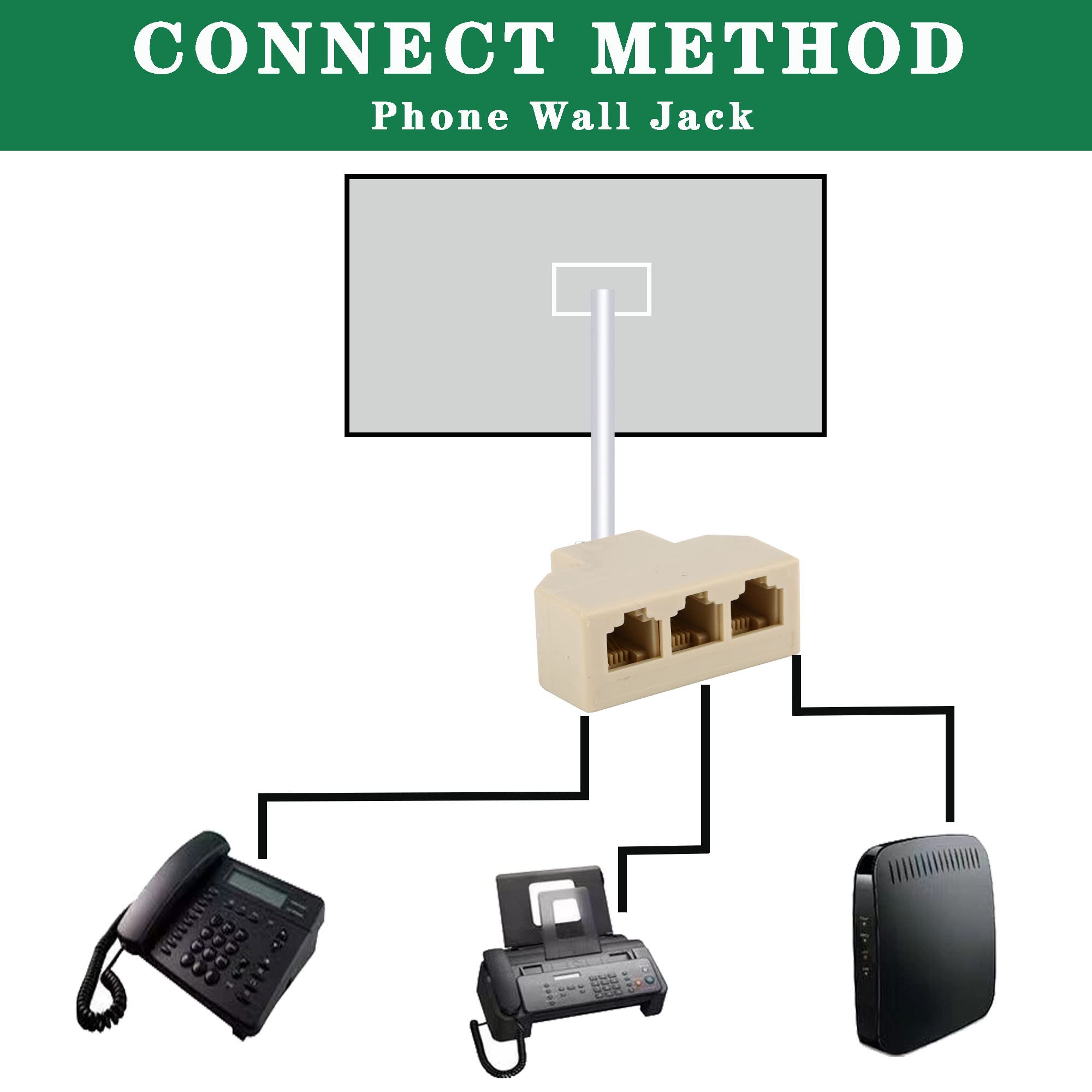 Phone Splitter Way Telephone Adapter Rj11 6P4C Female To Females For Landline And Fax  1Pack (3 Way)