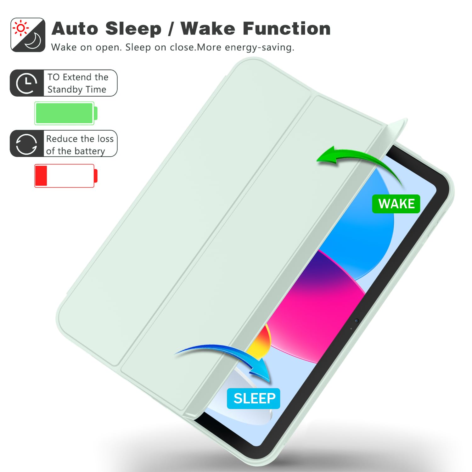 Imieet New Ipad 10Th Generation Case 2022 10.9 Inch With Pencil Holder, Trifold Stand Smart Case With Soft Tpu Back,Auto Wake/Sleep(Color Light Green)