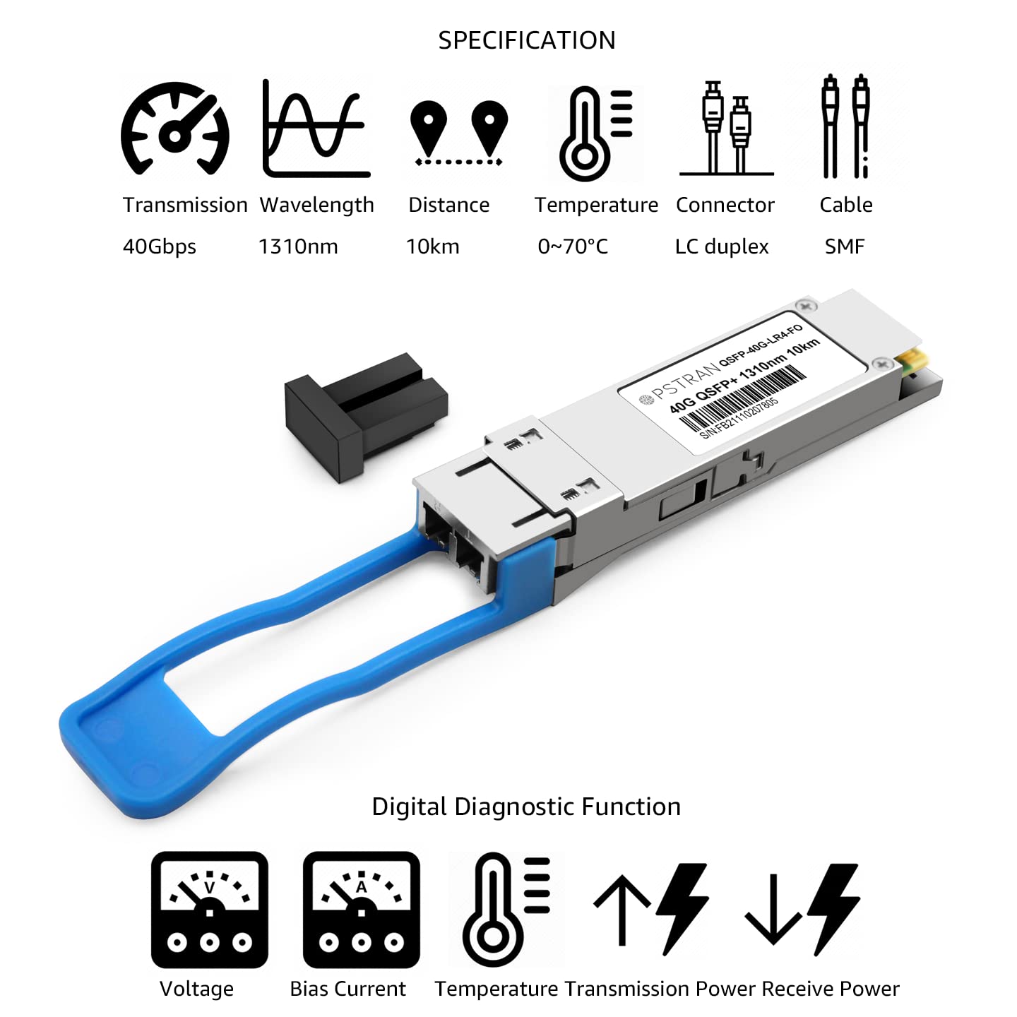 Opstran 40Gbase-Lr4 Qsfp+ Optical Transceiver Module Compatible For Fortinet Fg-Tran-Qsfp+Lr 40G Qsfp+ Lr4 1310Nm 10Km/20Km Ddm