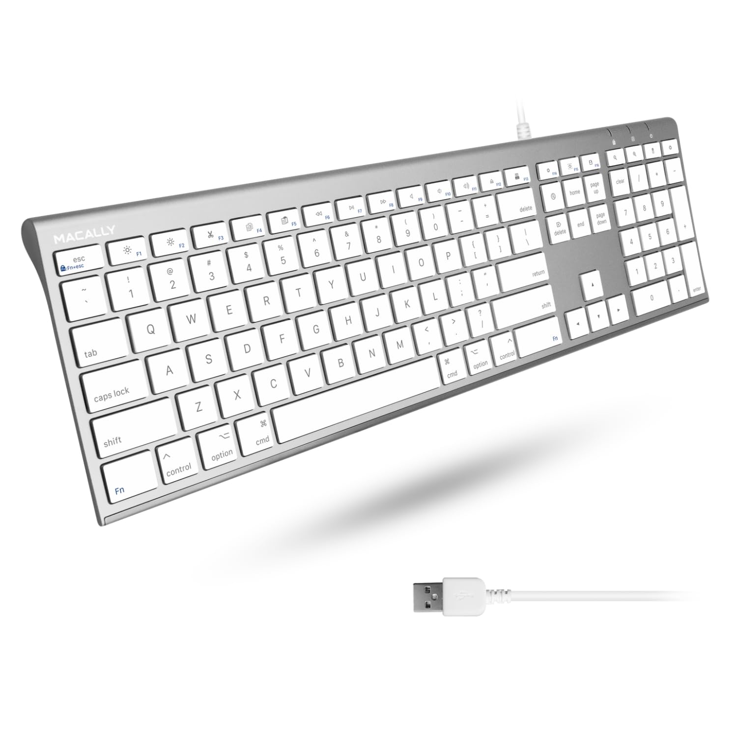 Macally Ultra Slim USB Wired Computer Keyboard - Compatible Apple Keyboard or Windows - Full Size Keyboard with 20 Mac Keyboard 