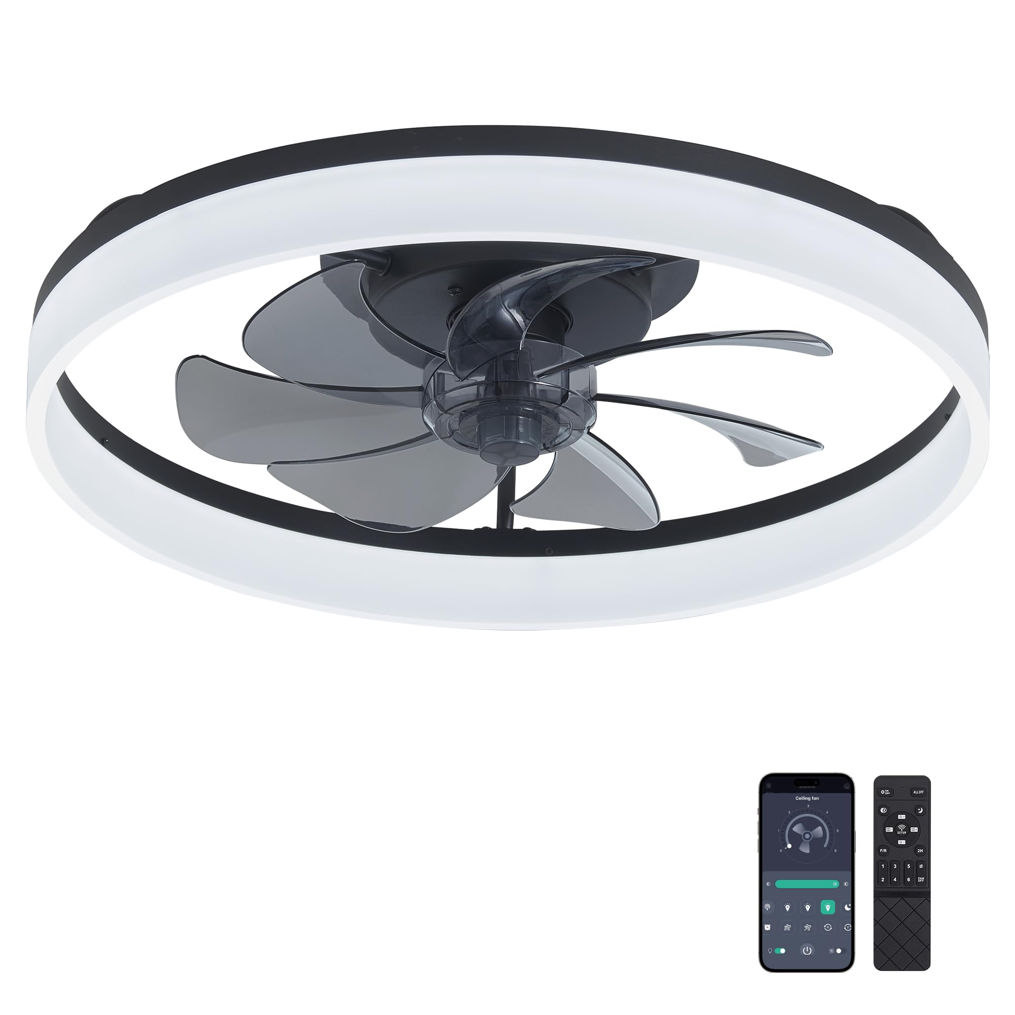 Ceiling Fans With Lights And Remote Fandelier   Black Ceiling Fans For Bedroom   Low Profile Modern Ceiling Fan   20'' Flush Mou