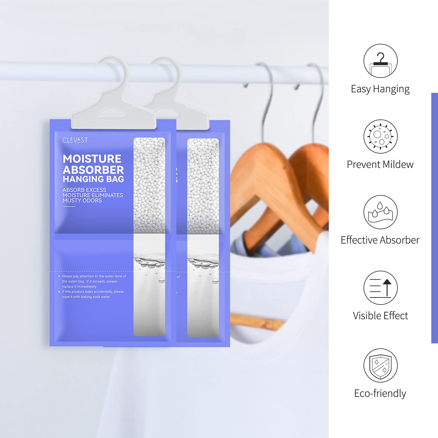 CLEVAST Moisture Absorbers 10 Pack, Unscented Dehumidifier Bags 230g for Closet, Purple, Model CL-MA01