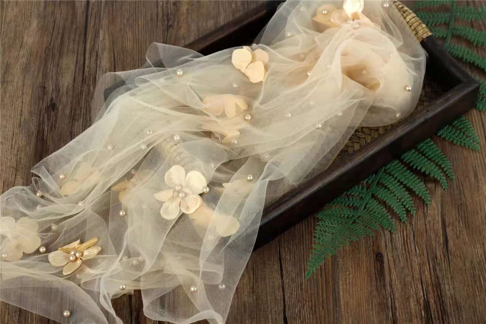 Coberllus Newborn Photography Props Boys Girls Wrap Blanket Baby Photo Shoot Floral Pearl Decorative Mesh Rug Layer Basket Fille